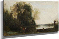 Le Pecheur En Barque A La Rive by Jean Baptiste Camille Corot