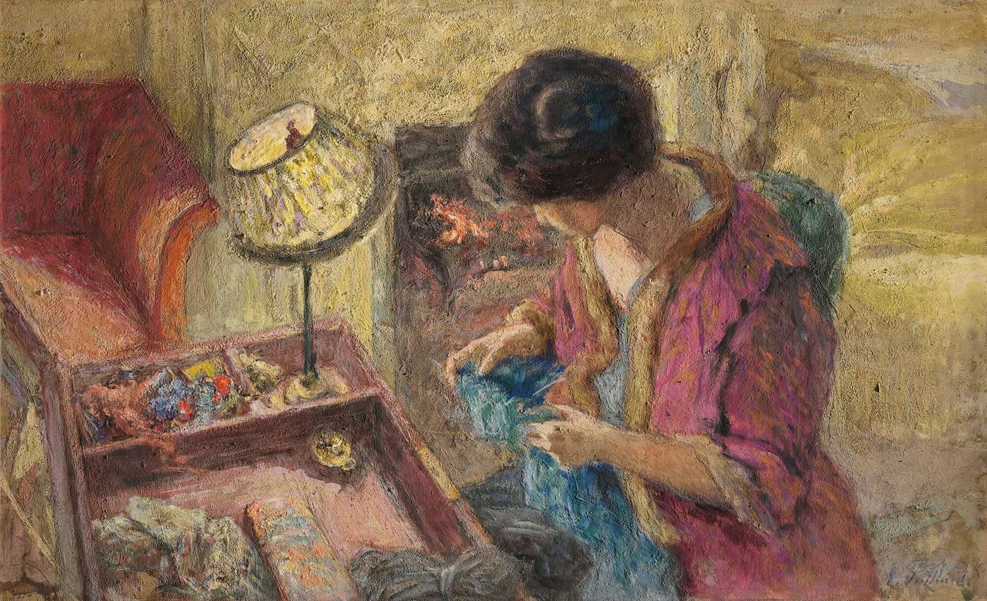 Le Petit Salon Madame Hessel A La Table A Ouvrage Etude by Edouard Vuillard