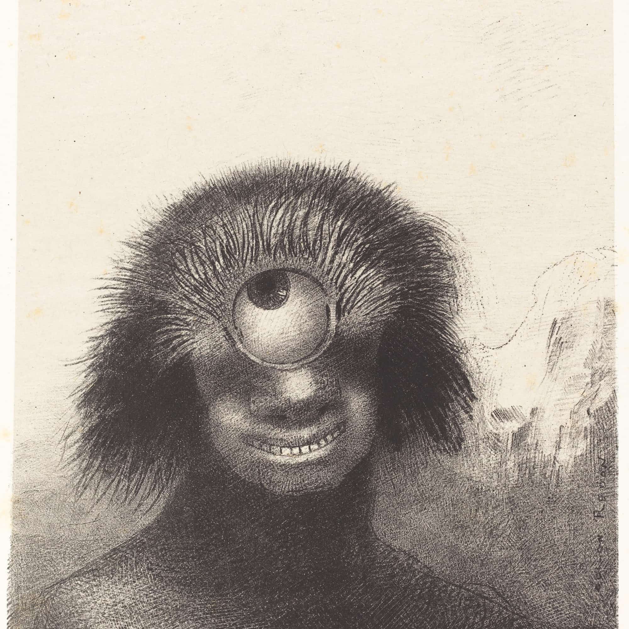Le Polype Difforme Flottait Sur Les Rivages Sorte De Cyclope Souriant Et Hideux Thedeformed Polyp Floated On The Shores A Sort Of Smiling And Hideous Cyclops by Odilon Redon