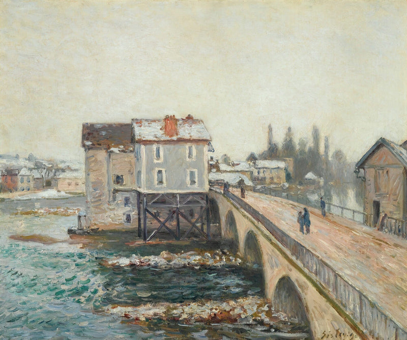 Le Pont De Moret Et Les Moulins Effet Dhiver by Alfred Sisley
