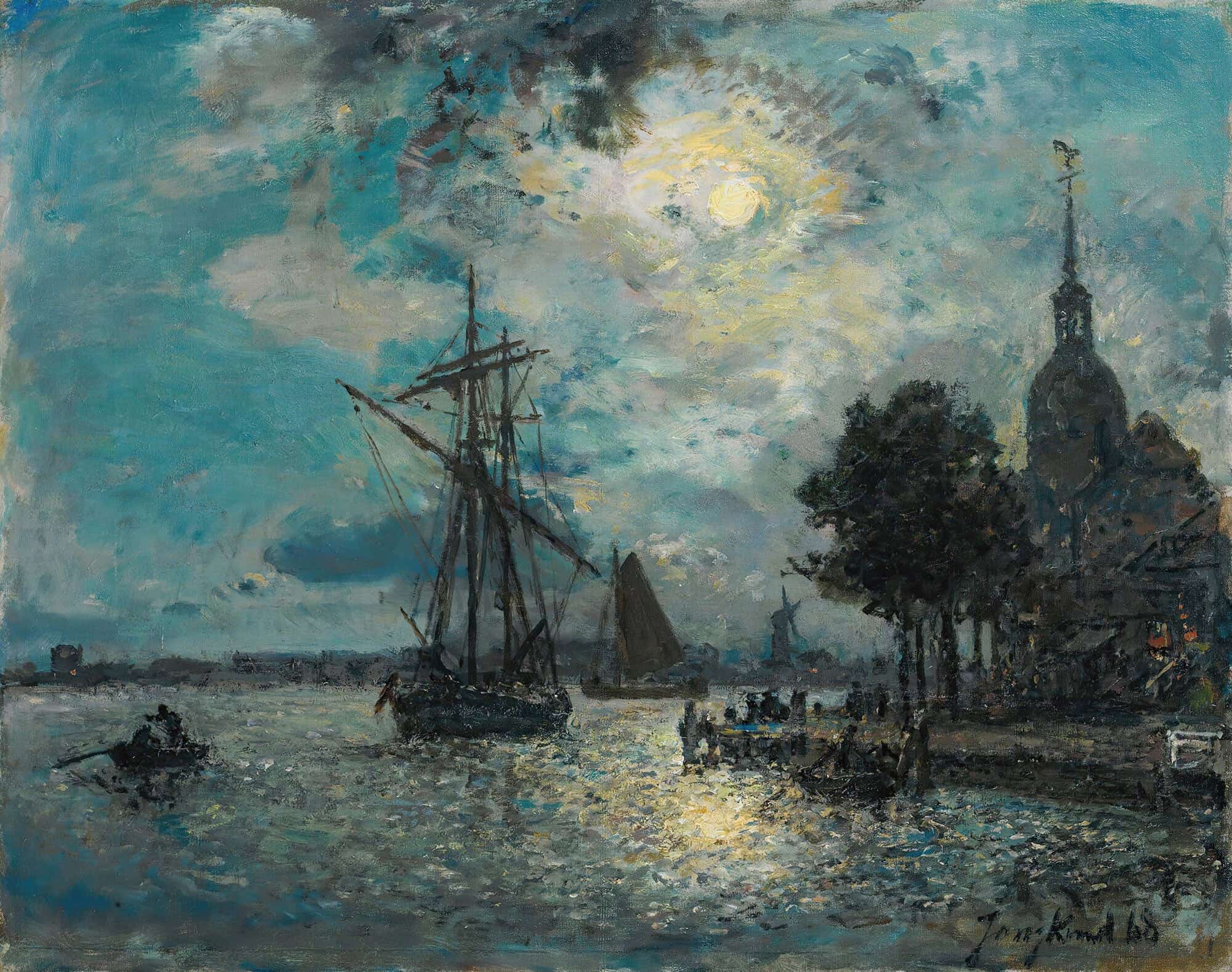 Le Port De Dordrecht Au Clair De Lune by Johan Barthold Jongkind