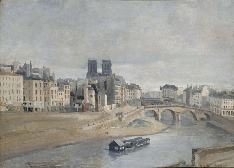 Le Quai Des Orfevres Et Le Pont Saint Michel by Jean Baptiste Camille Corot