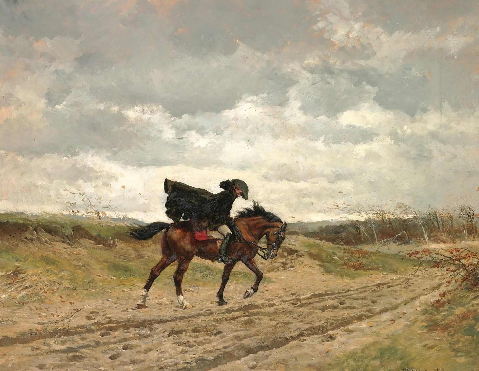 Le Voyageur Le Marechal Ney A Cheval Luttant Contre Le Vent by Ernest Meissonier