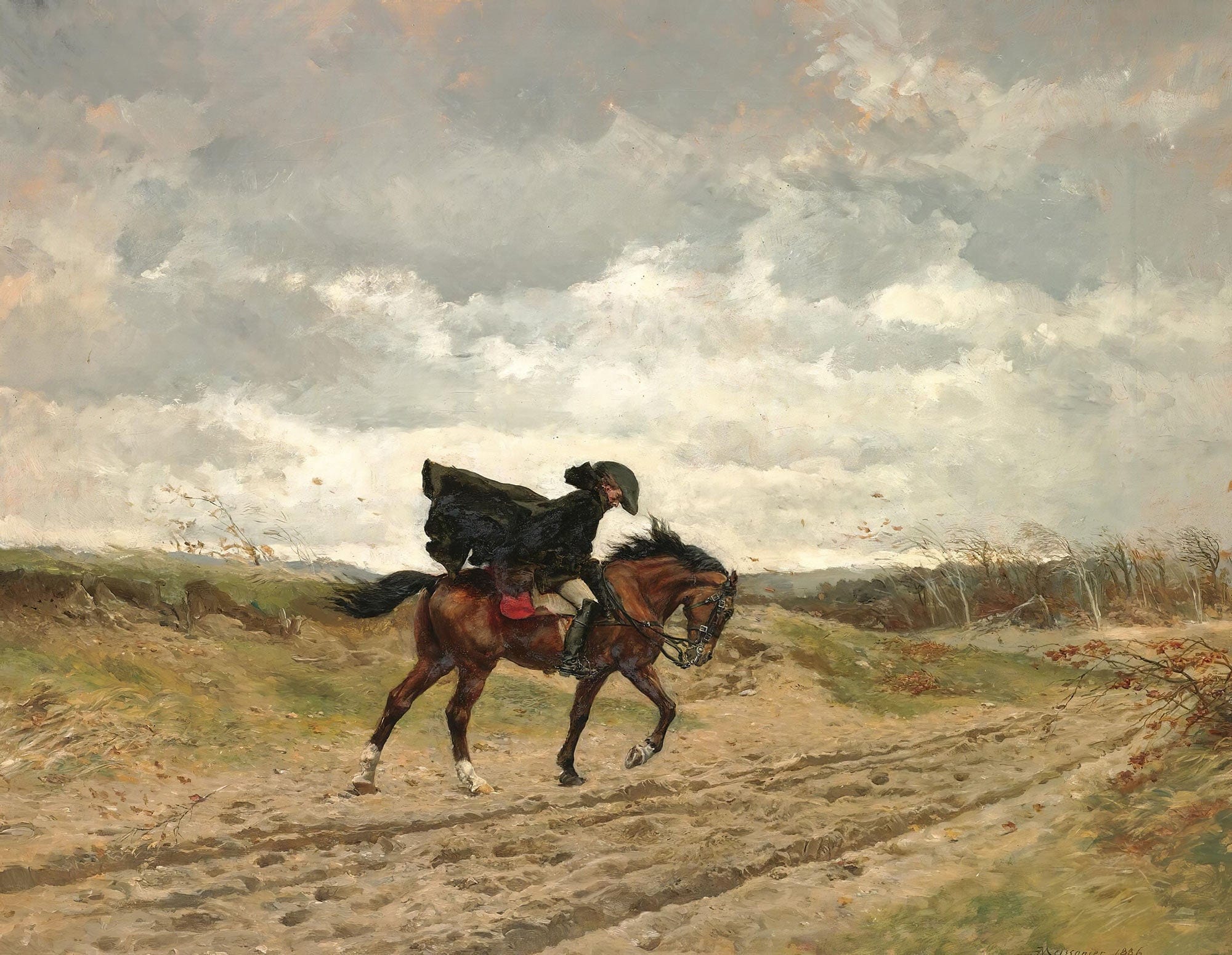 Le Voyageur Le Marechal Ney A Cheval Luttant Contre Le Vent by Ernest Meissonier