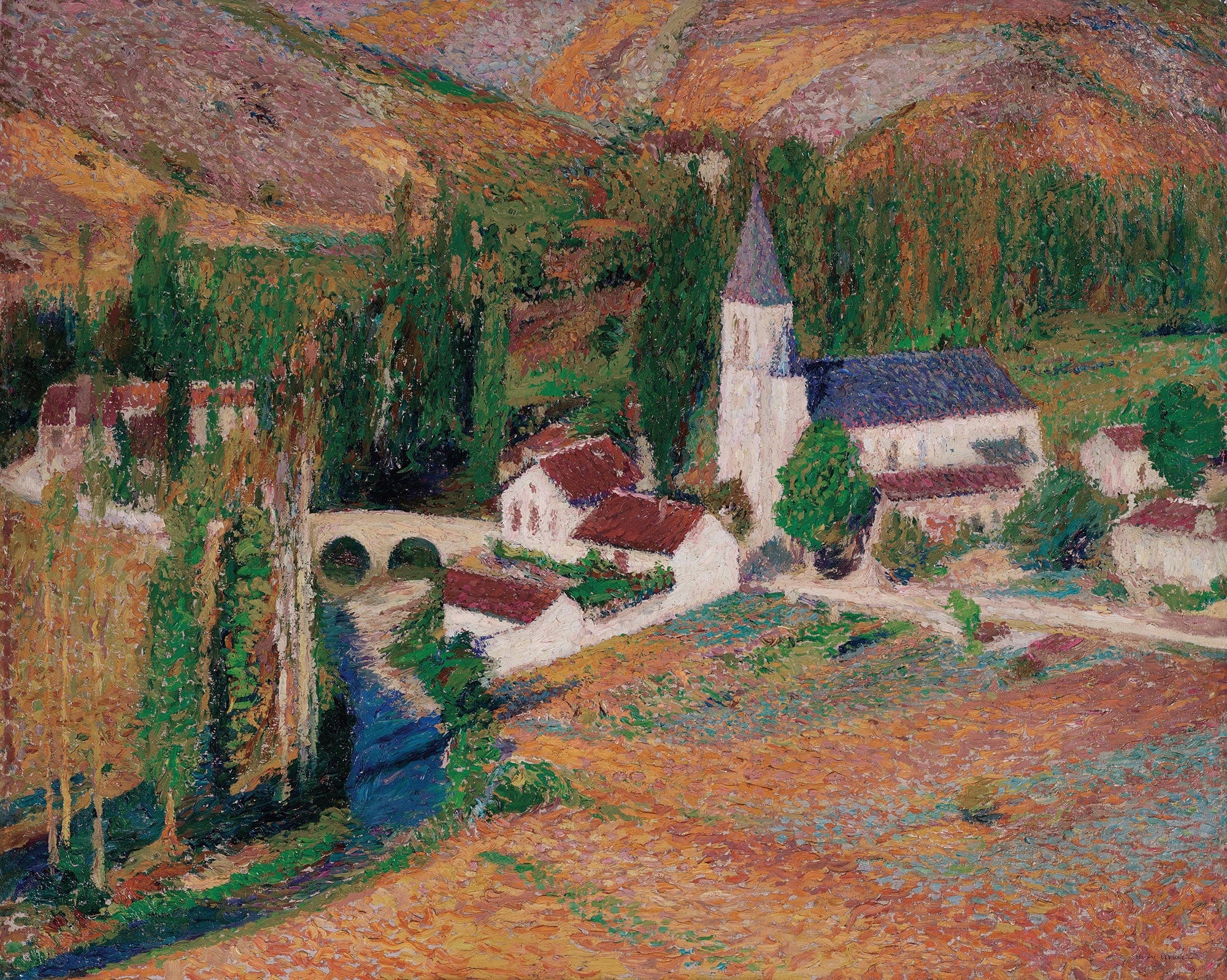 Leglise De Labastide Du Vert Avec Le Pont Et La Rivere Un Soir Dautomne by Henri Martin
