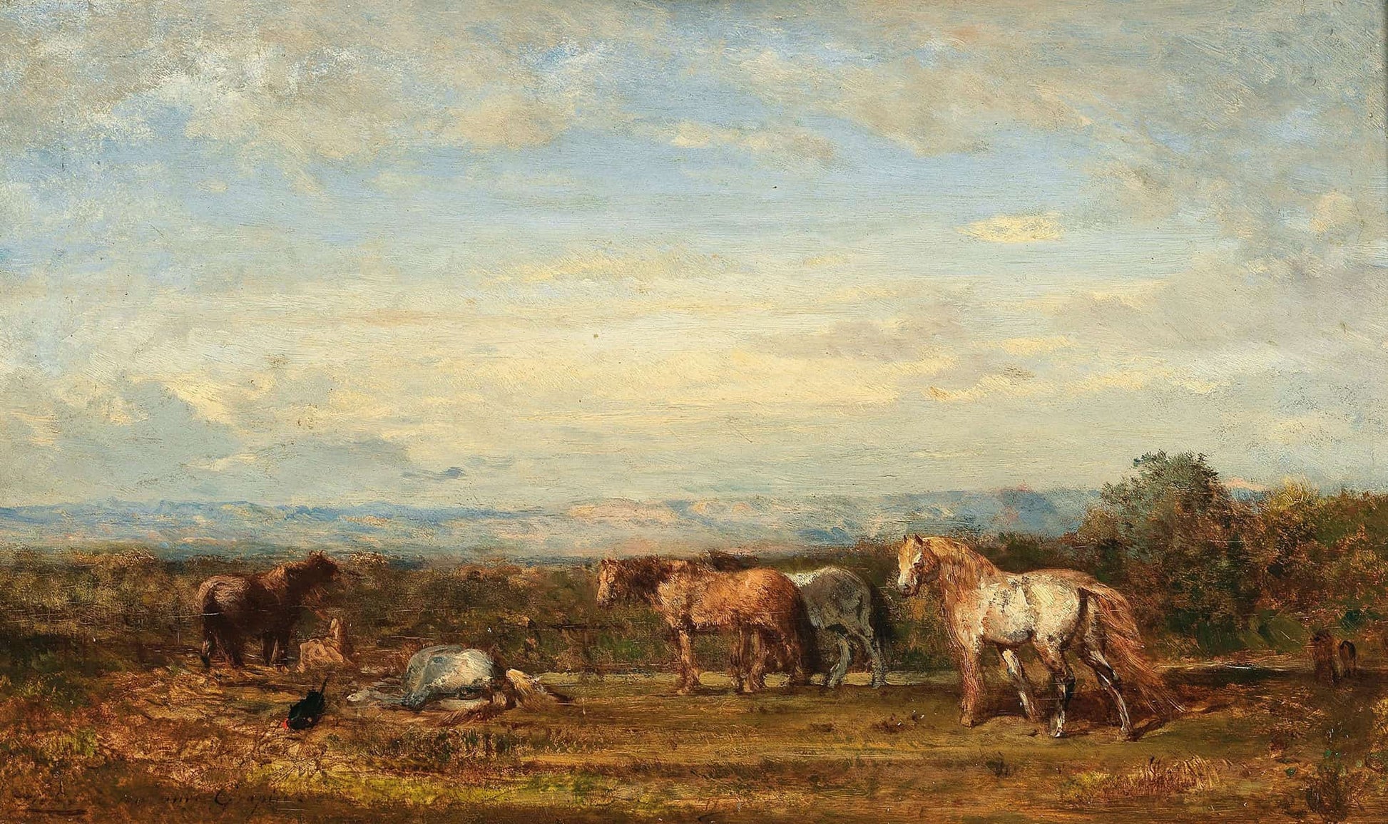 Les Chevaux Camarguais by Felix Ziem