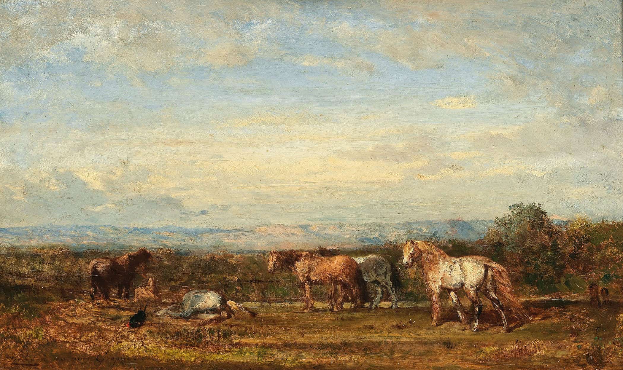 Les Chevaux Camarguais by Felix Ziem