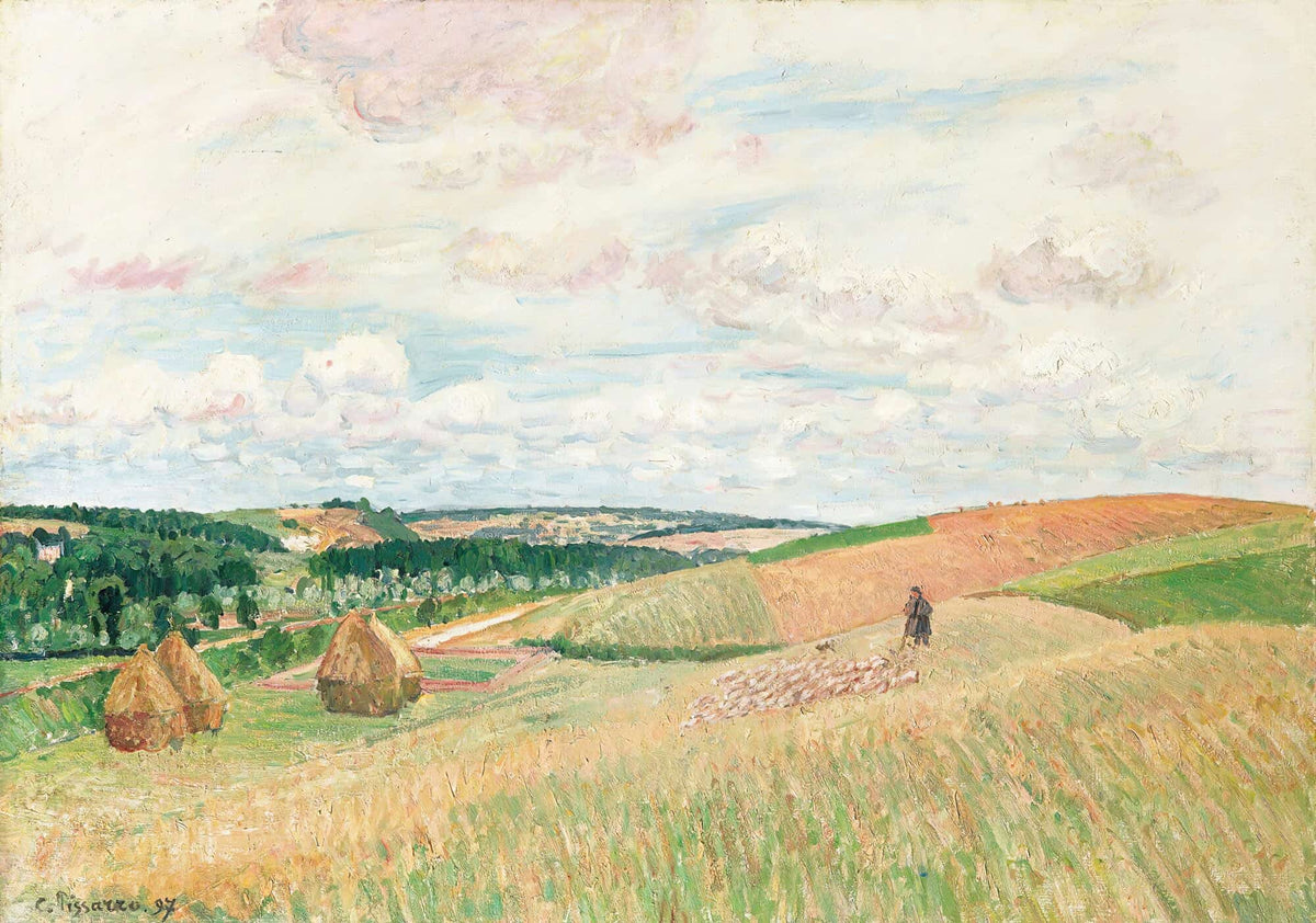 Les Coteaux De Thierceville Meules Berger Et Troupeau by Camille Pissarro