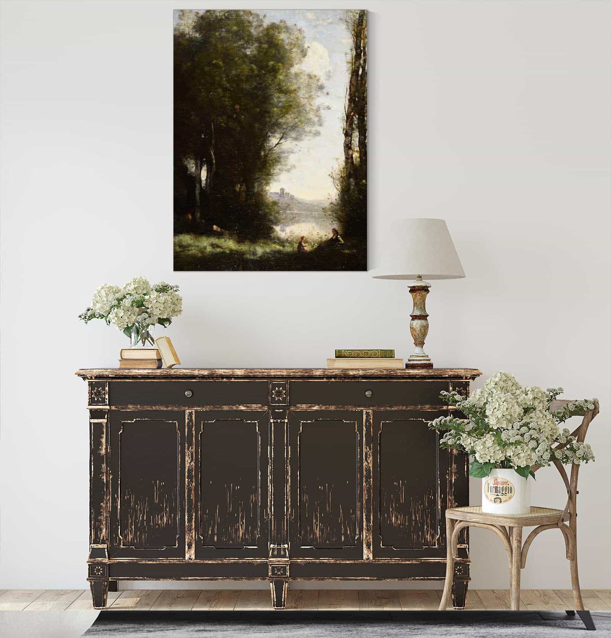 Les Deux Soeurs Sous Les Arbres Au Bord Du Lac by Jean Baptiste Camille Corot