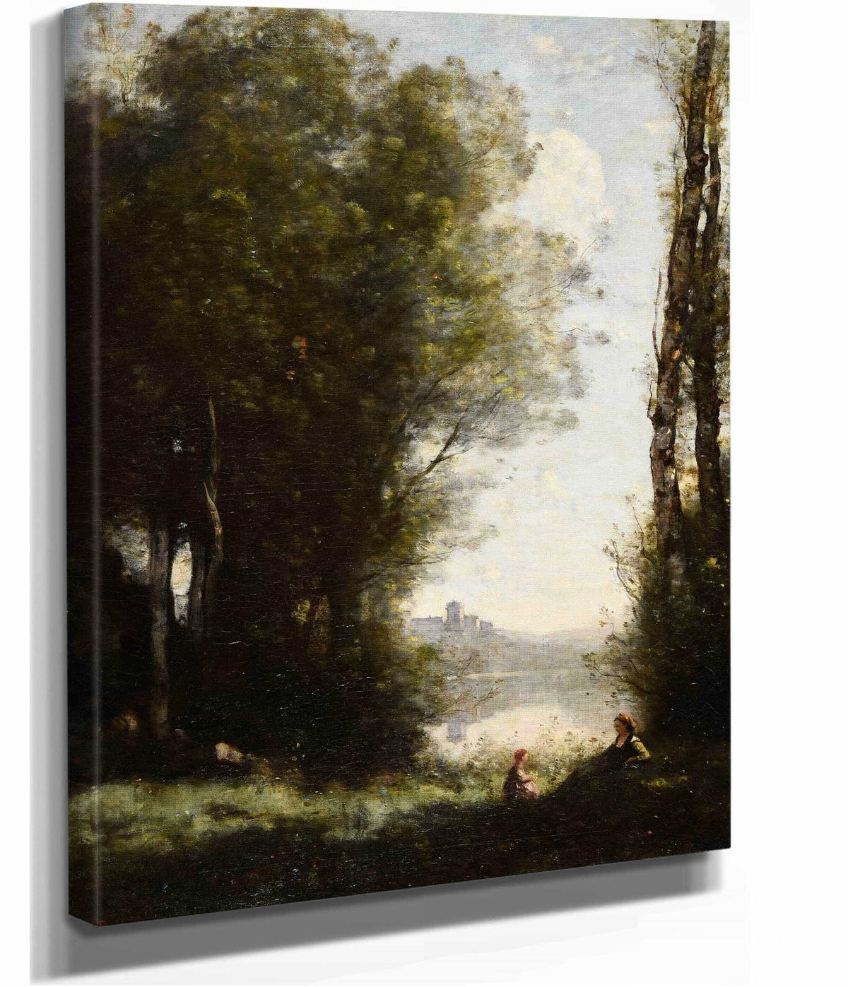 Les Deux Soeurs Sous Les Arbres Au Bord Du Lac by Jean Baptiste Camille Corot