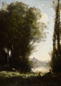 Les Deux Soeurs Sous Les Arbres Au Bord Du Lac by Jean Baptiste Camille Corot