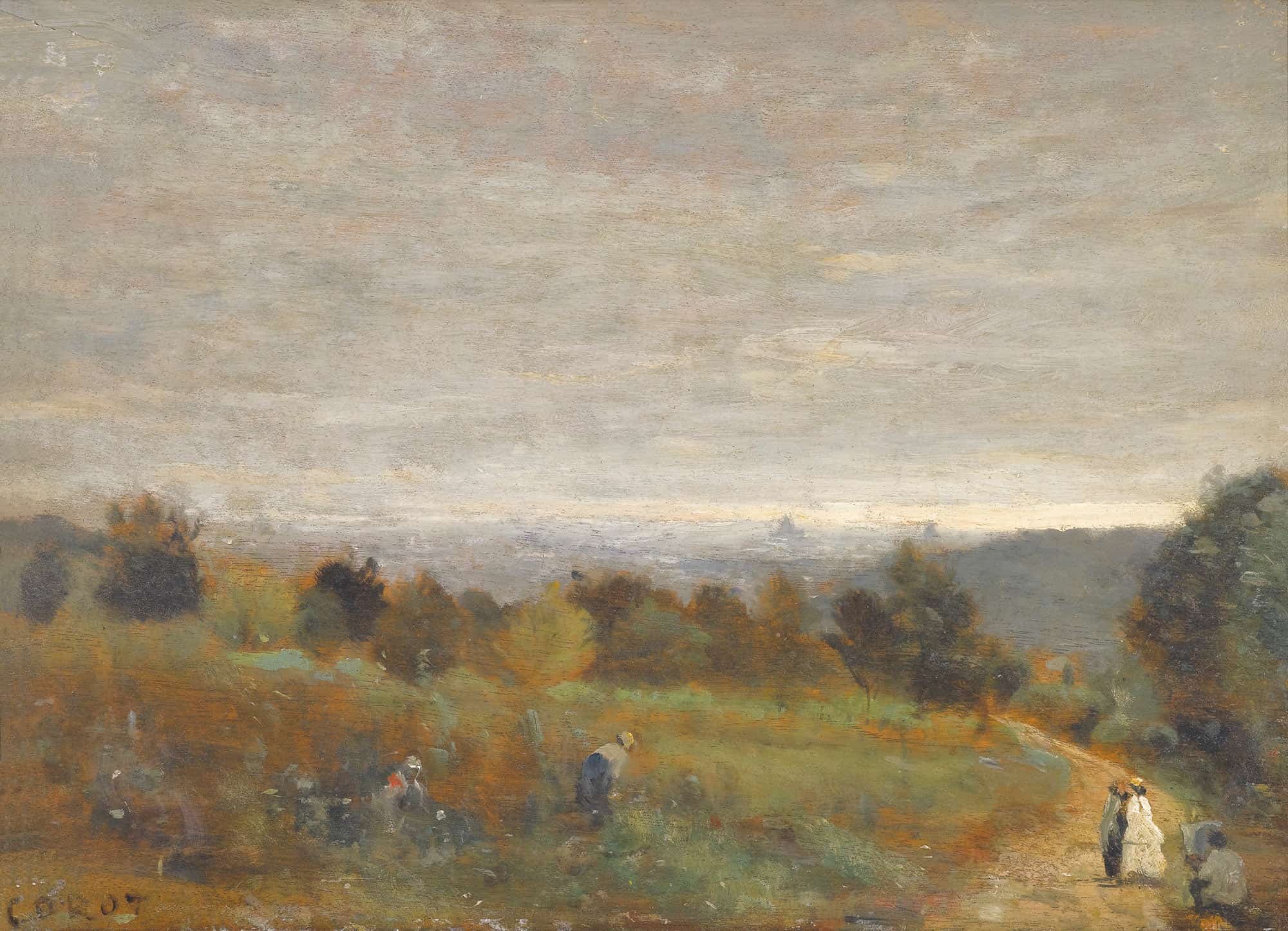 Les Hauteurs De Sevres Paris En Arriere Plan by Jean Baptiste Camille Corot
