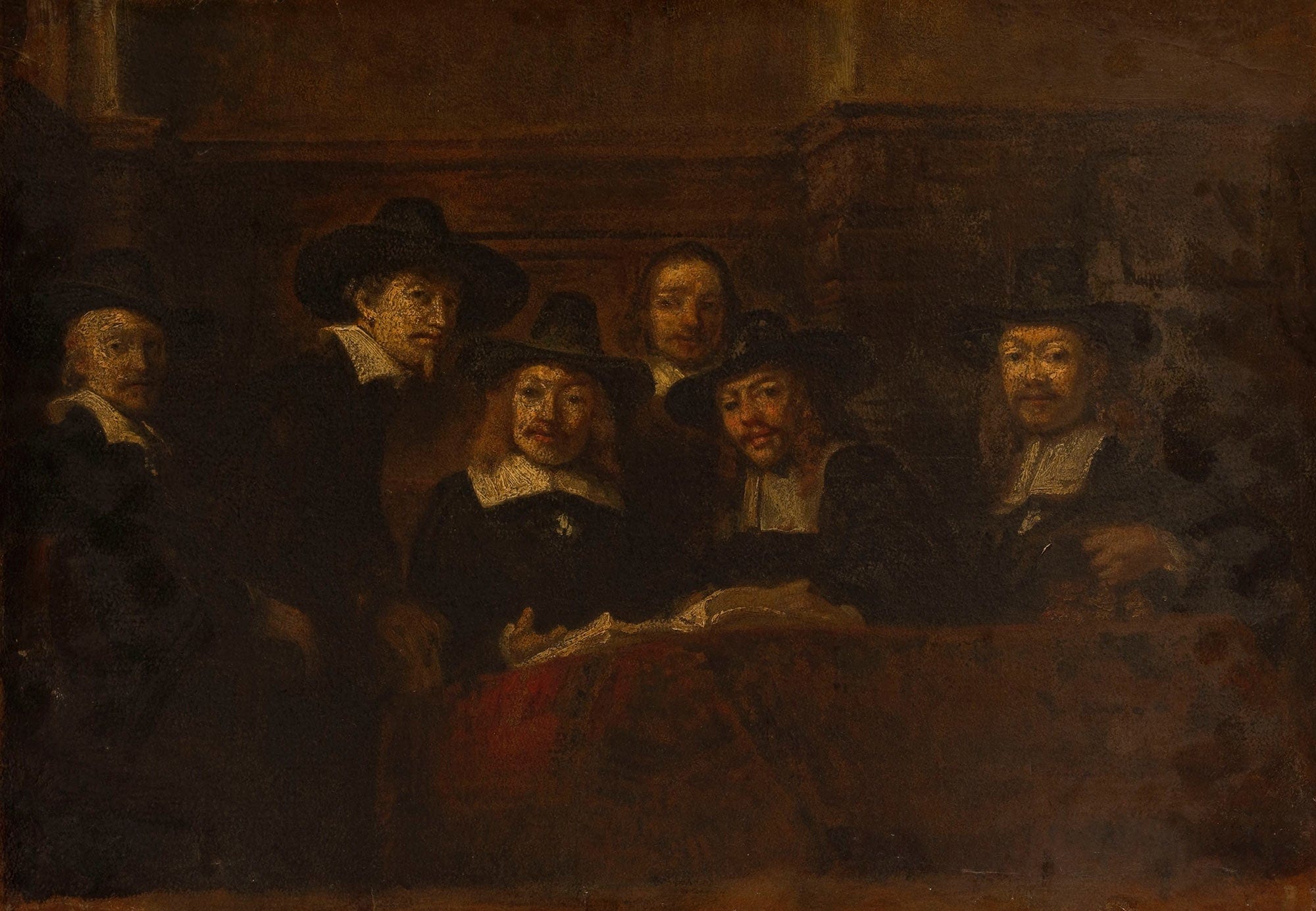 Les Syndics Des Drapiers Copie Dapres Rembrandt by Felix Ziem