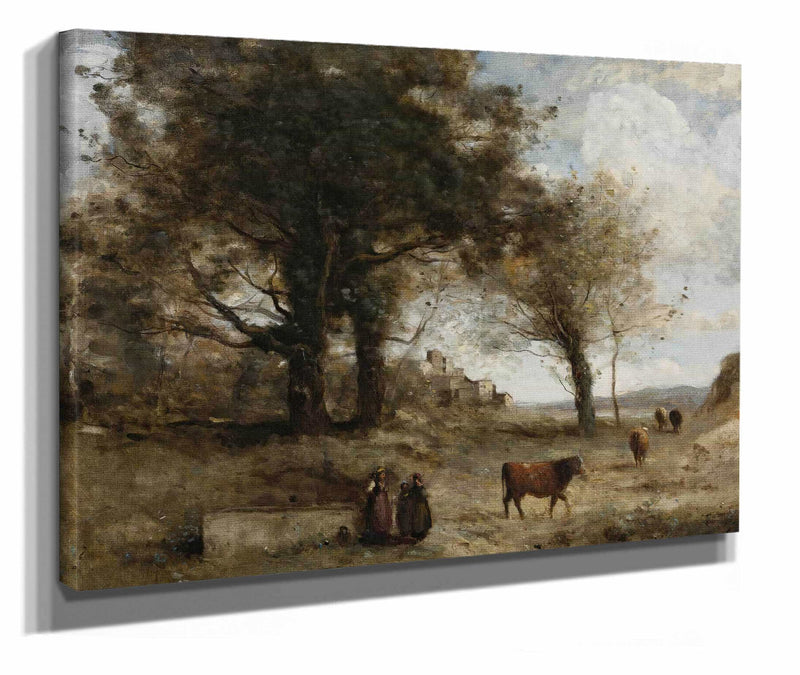 Les Vacheres A La Fontaine by Jean Baptiste Camille Corot