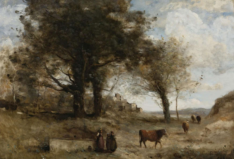 Les Vacheres A La Fontaine by Jean Baptiste Camille Corot