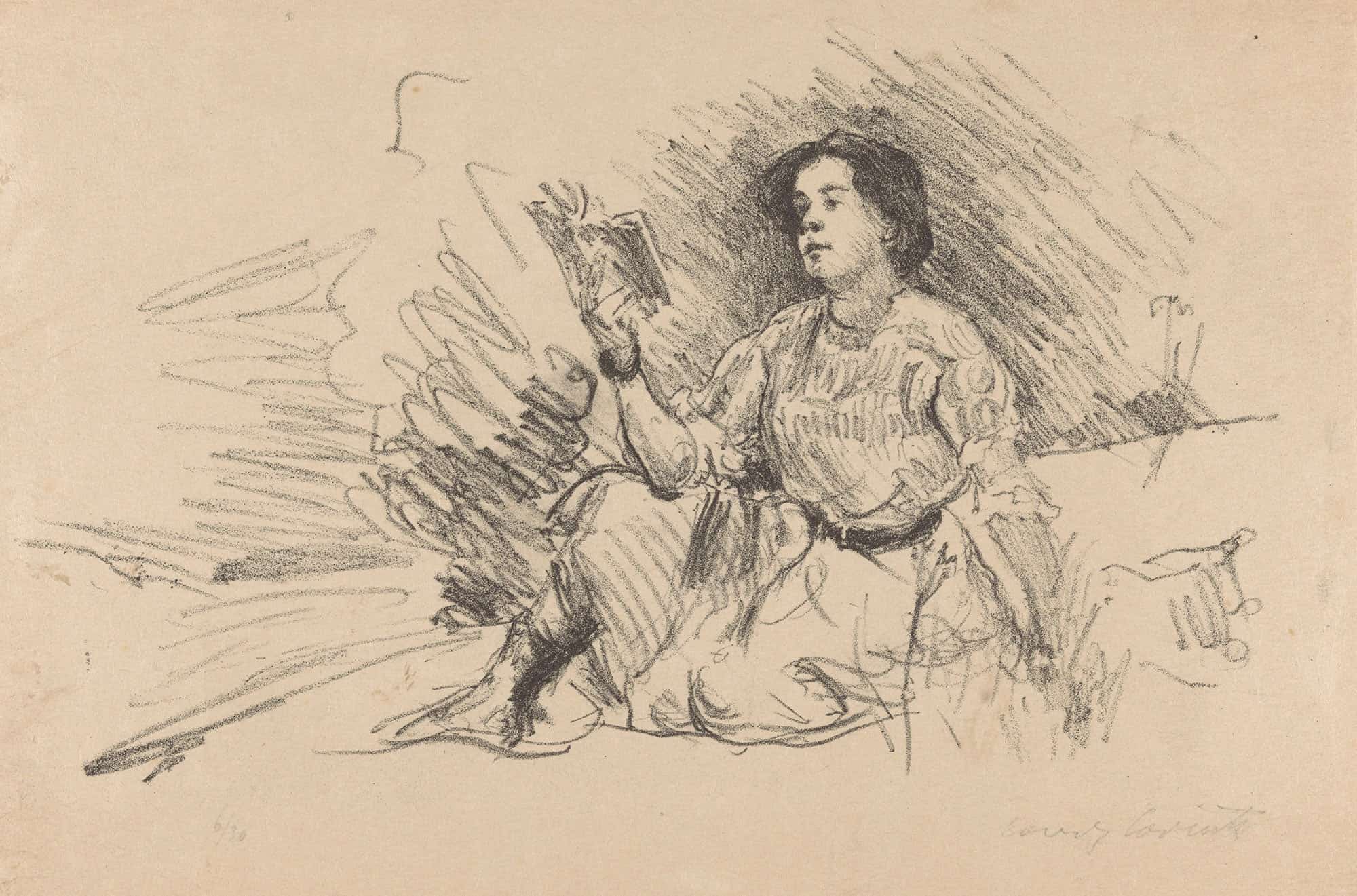 Lezend Meisje Zittend Op De Grond by Lovis Corinth