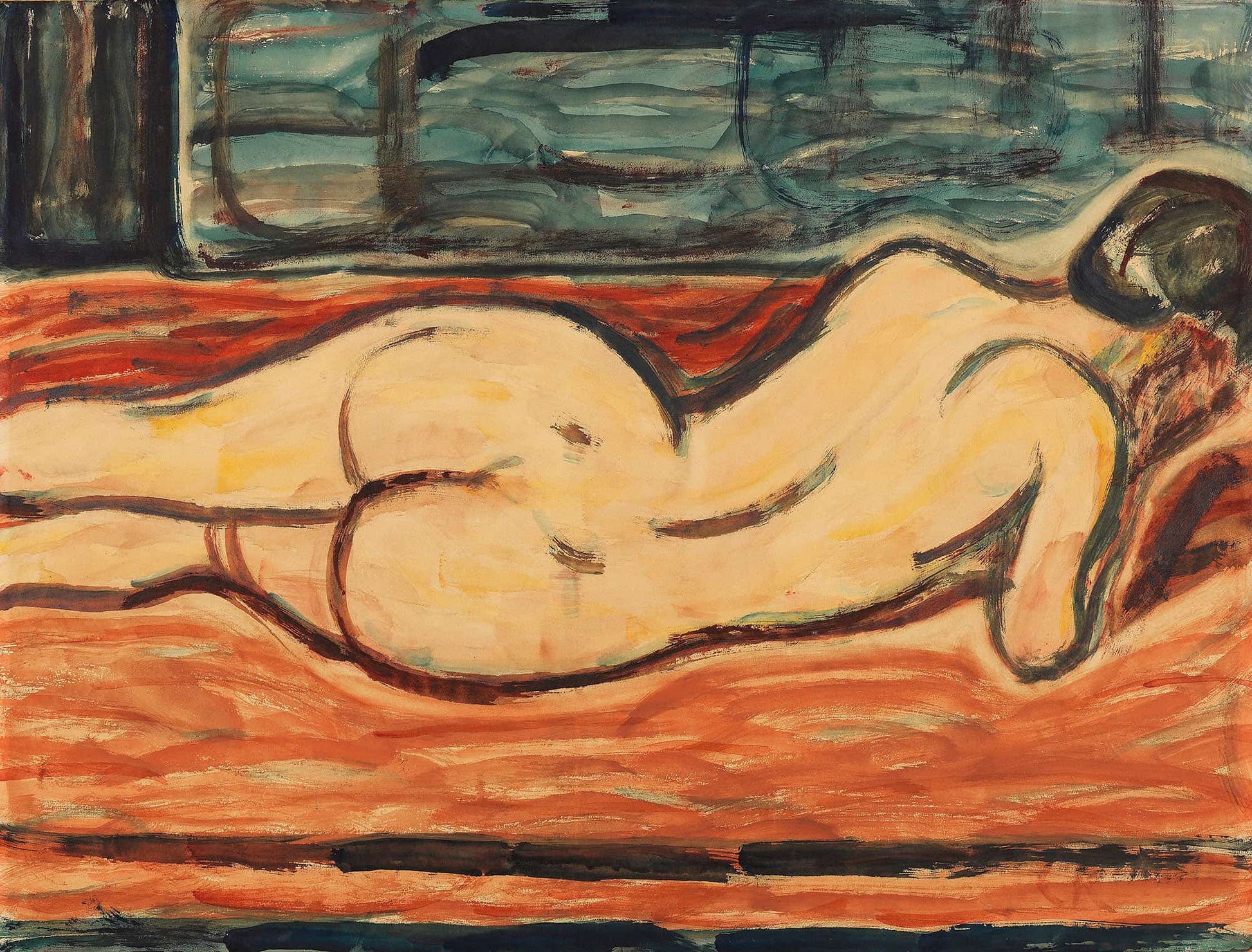Liegender Weiblicher Ruckenakt by Christian Rohlfs