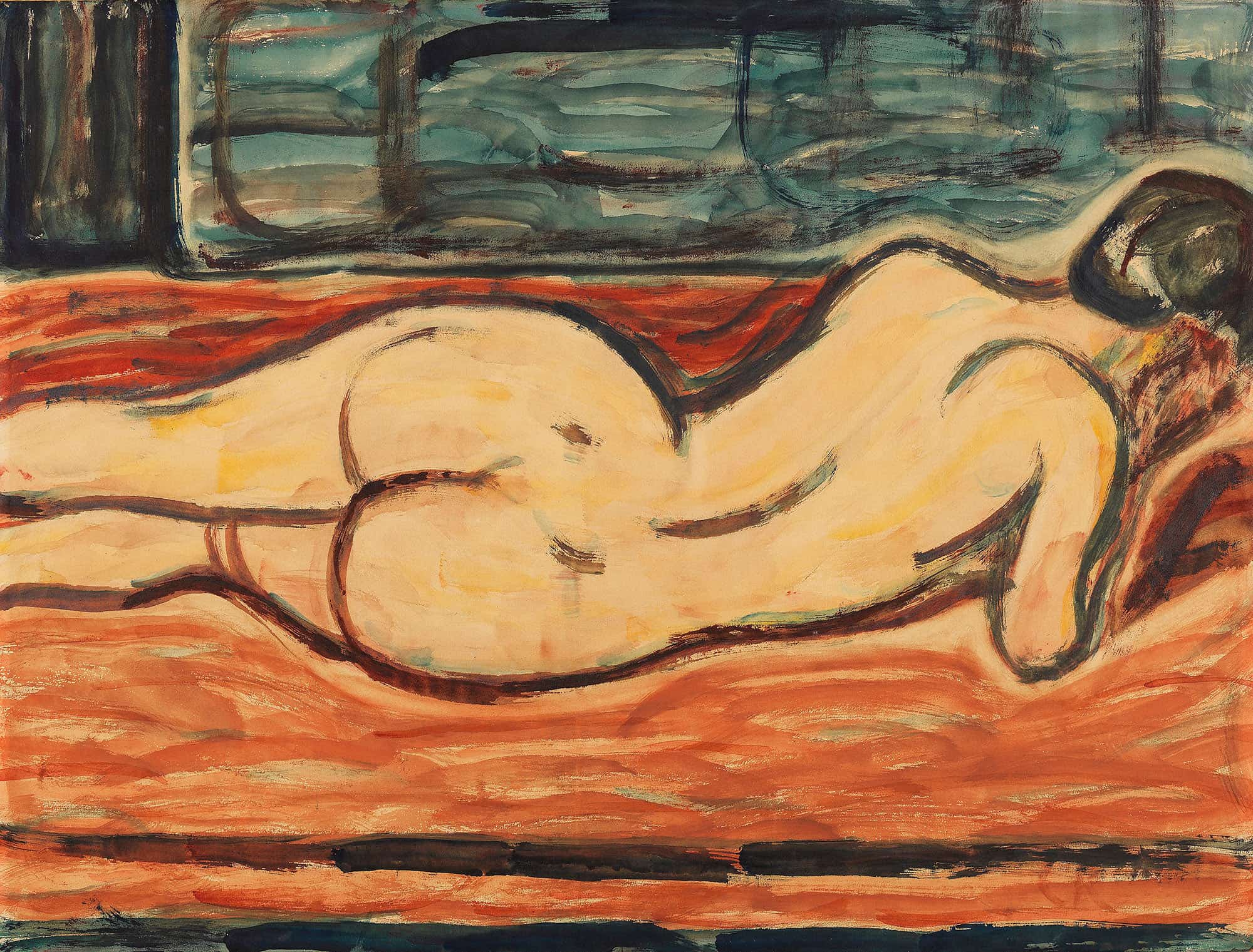 Liegender Weiblicher Ruckenakt by Christian Rohlfs