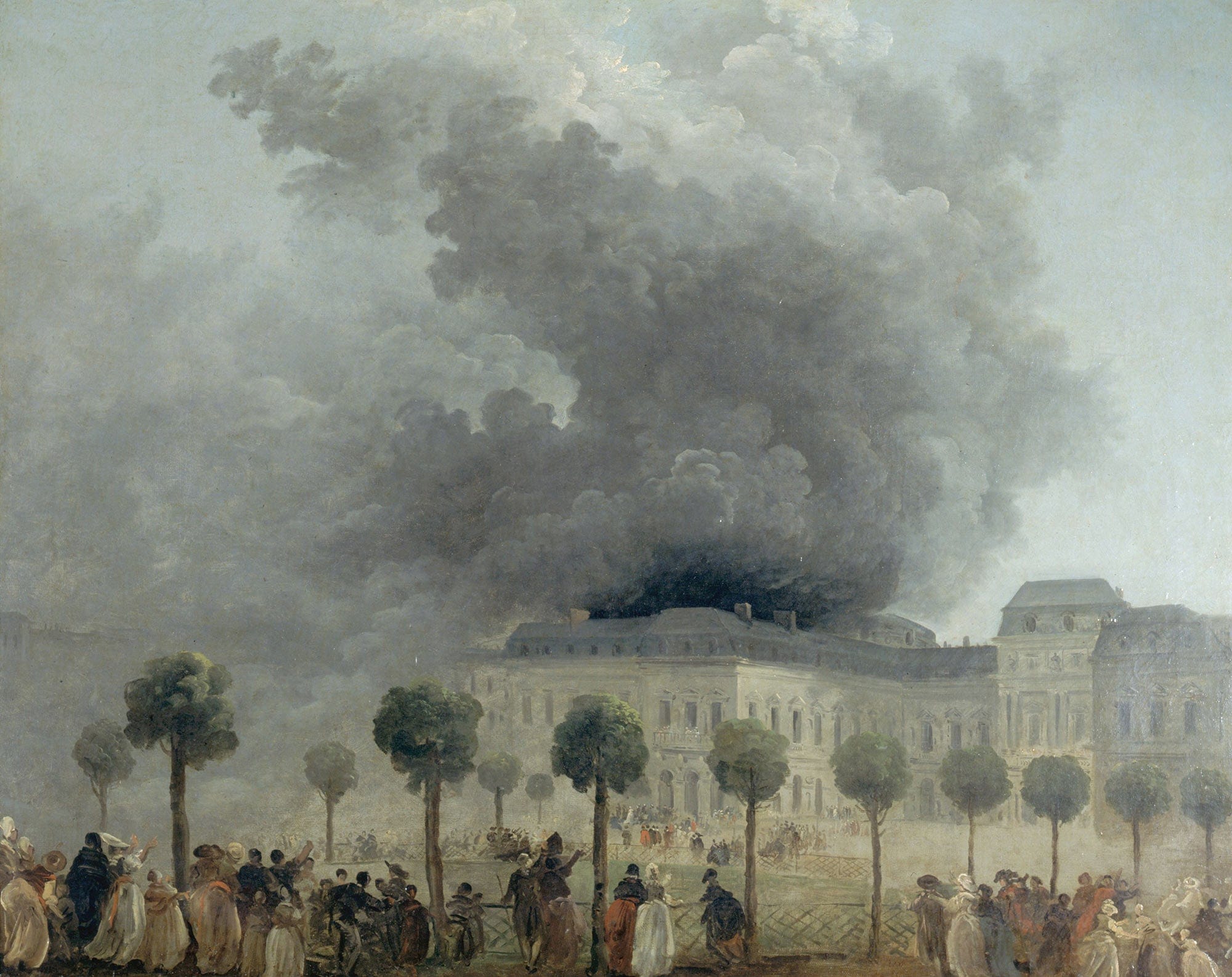 Lincendie De Lopera Vu Des Jardins Du Palais Royal Le Juin by Hubert Robert