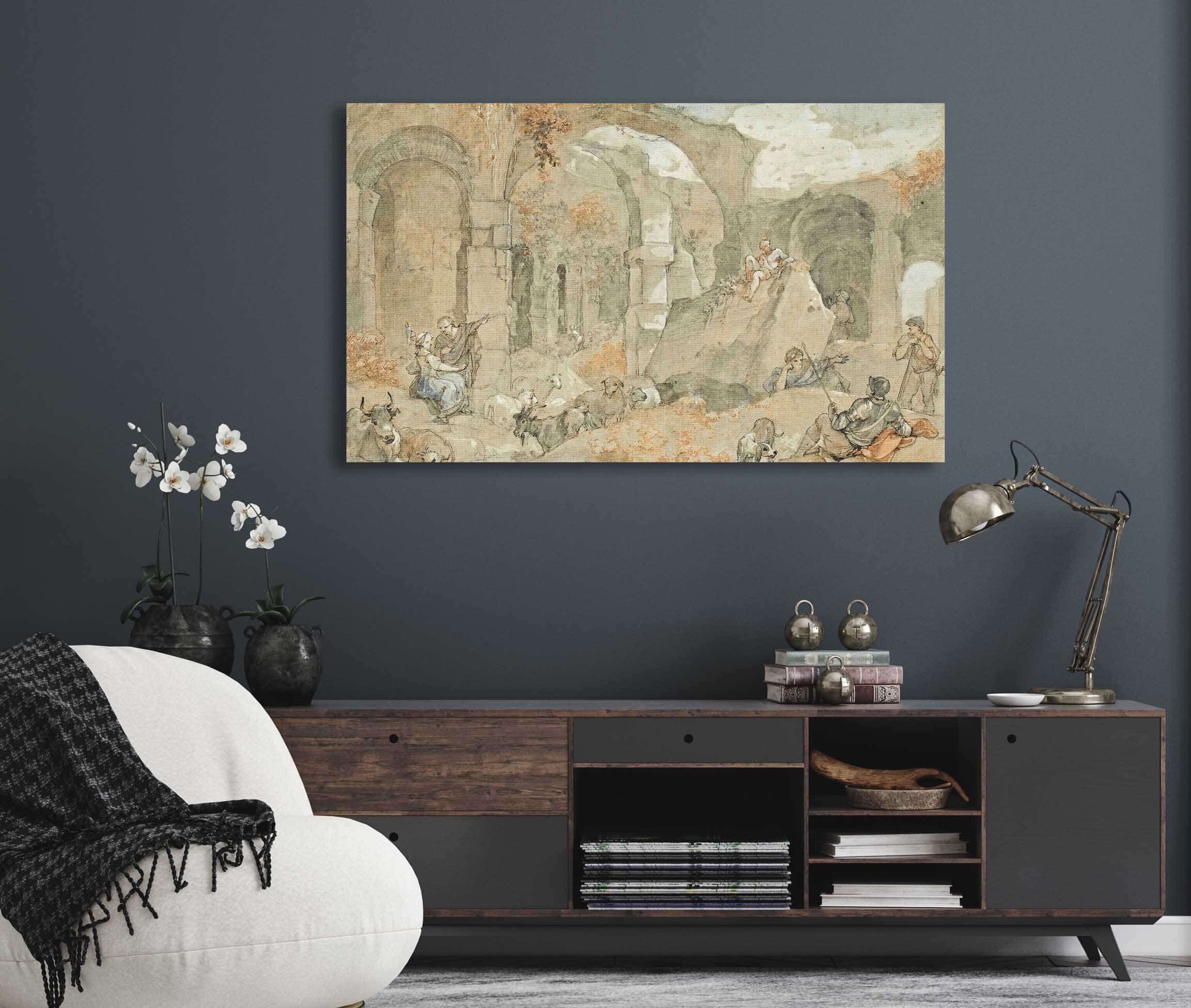 Linterieur Du Colisee Avec Bergers Et Animaux by Charles Joseph Natoire