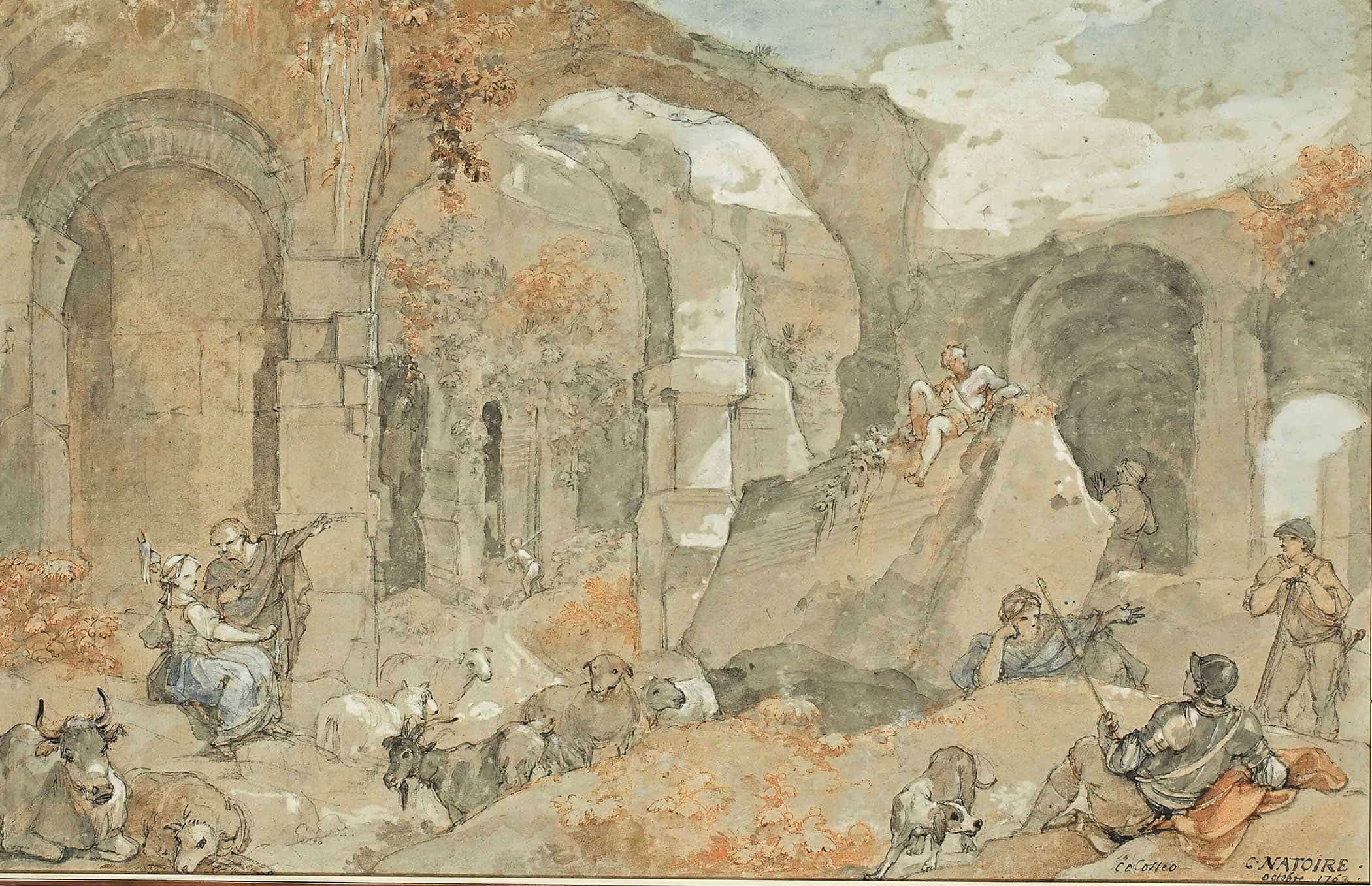 Linterieur Du Colisee Avec Bergers Et Animaux by Charles Joseph Natoire