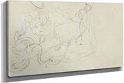 Lion Attacking A Snake Over Nude Figure Study   by Theodore Gericault