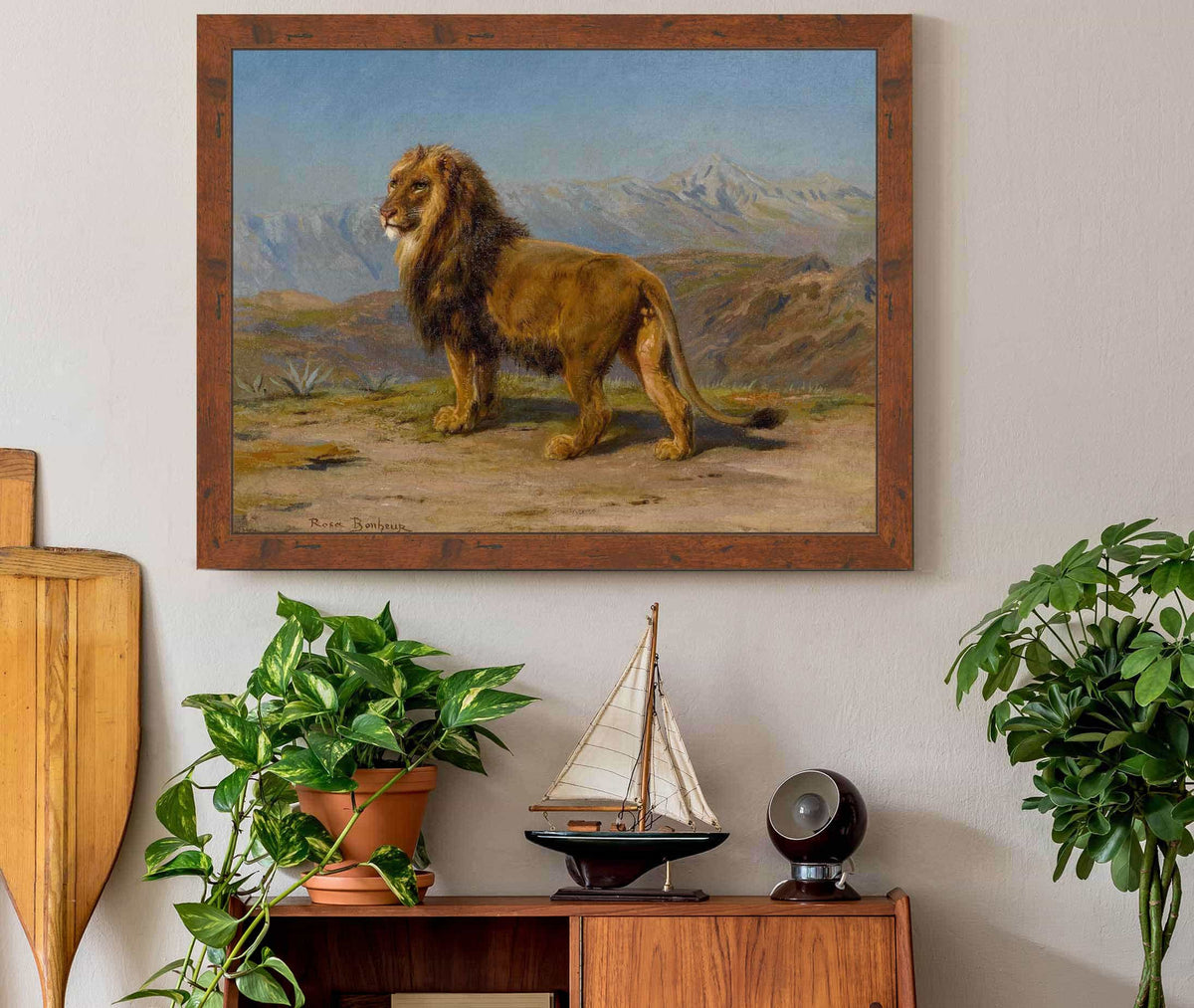 Lion In A Mountainous Landscape by Rosa Bonheur