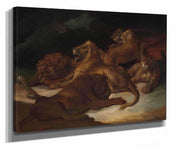 Lions In A Mountainous Landscape  by Theodore Gericault