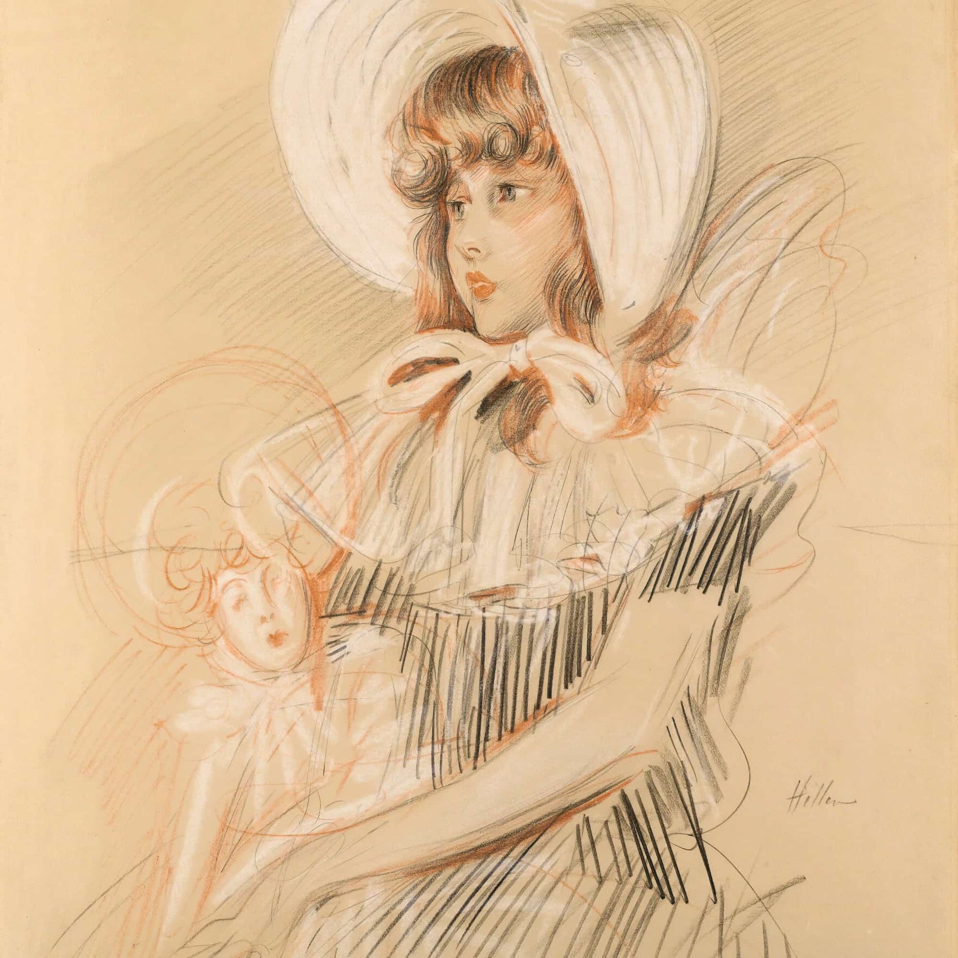 Little Girl Holding Her Doll by Paul Cesar Helleu