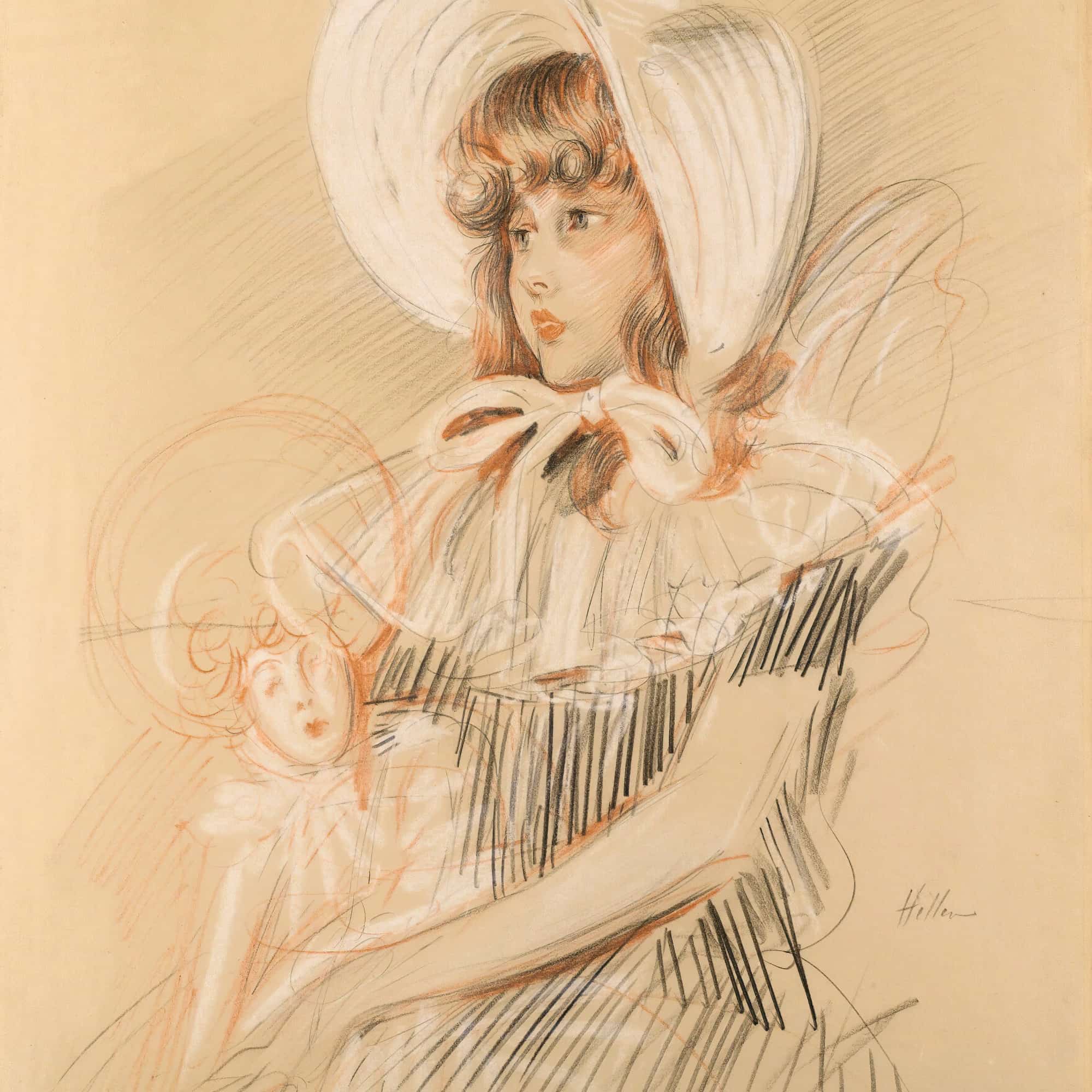 Little Girl Holding Her Doll by Paul Cesar Helleu