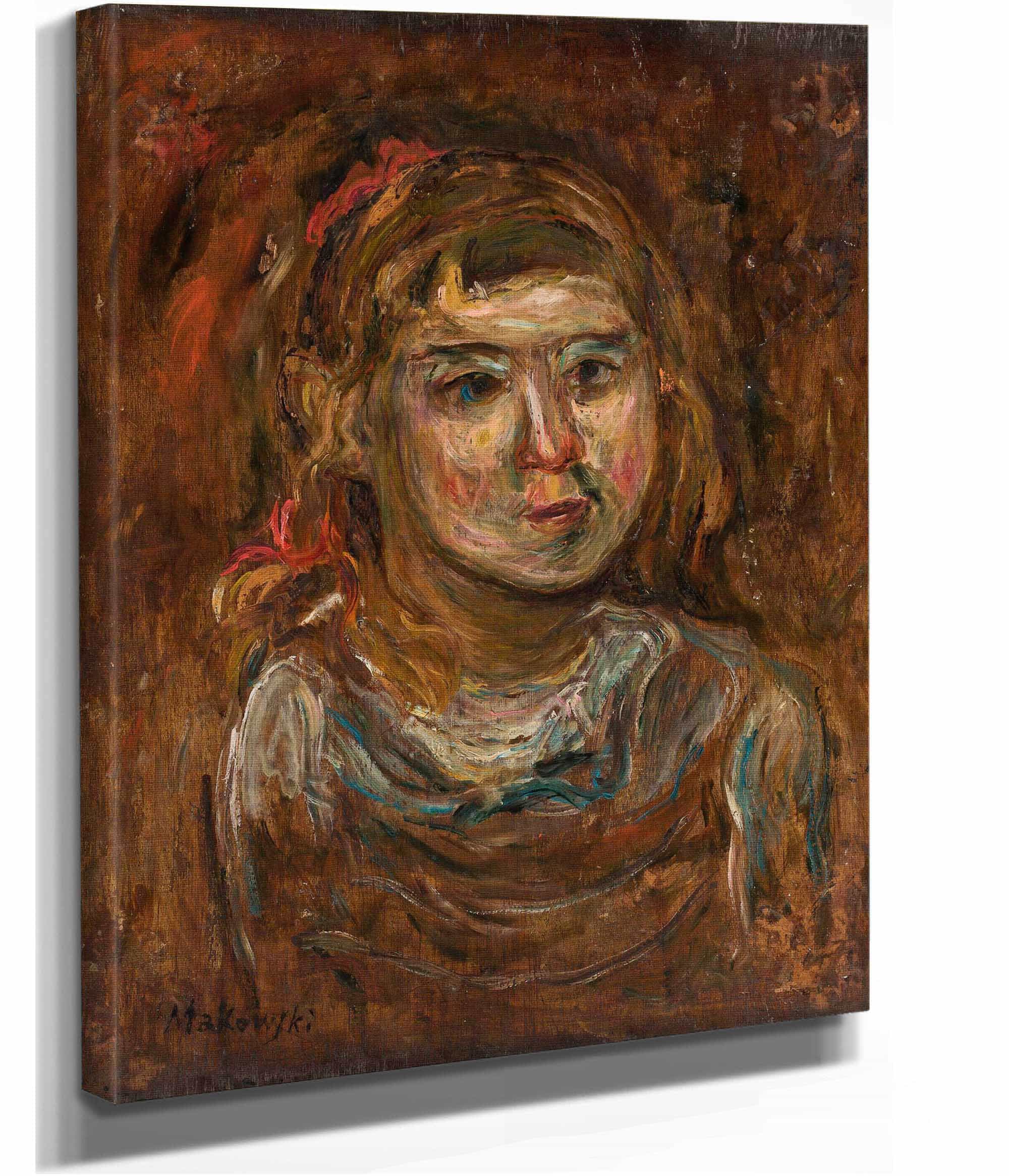 Little Girl With A Red Ribbon by Tadeusz Makowski