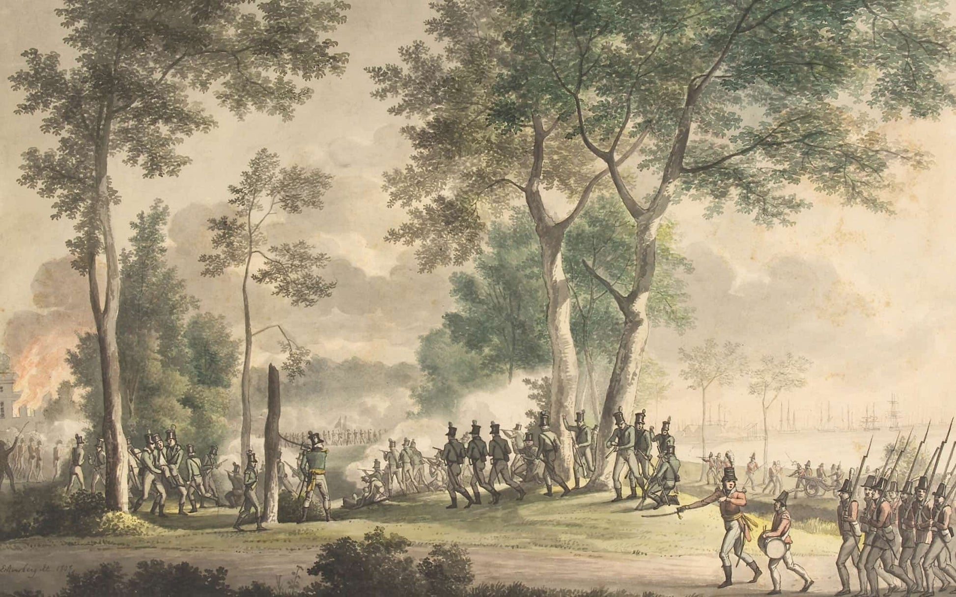 Livjaegernes Udfald I Classens Have August  by Christoffer Wilhelm Eckersberg