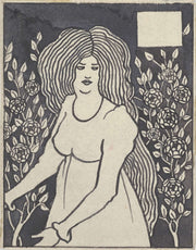 Long Haired Woman In Front Of Tall Rosebushes by Aubrey Vincent Beardsley