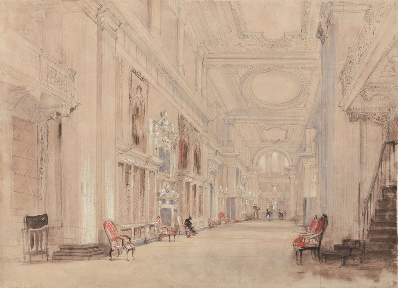 Long Library At Blenheim Palace Mid Th Century by David Cox