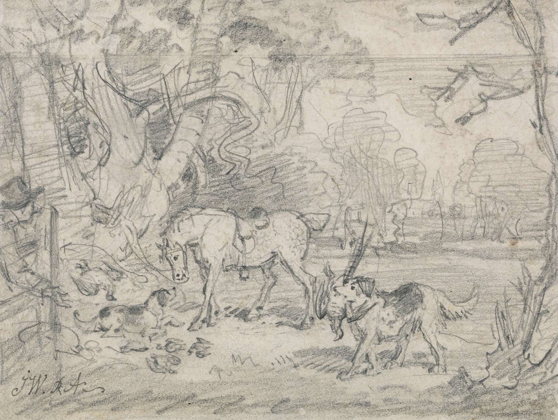 Lord Southamptons Shooting Pony With Sailor His Retriever And Rover His Spaniel by James Ward