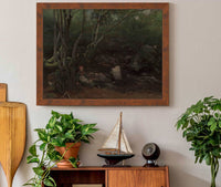 Lormes Goat Girl Sitting Beside A Stream In A Forest by Jean Baptiste Camille Corot