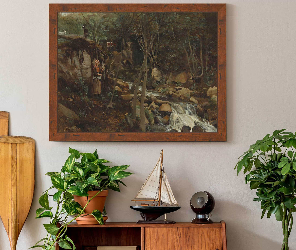 Lormes Un Torrent Avec Une Chevriere Debout Filant by Jean Baptiste Camille Corot