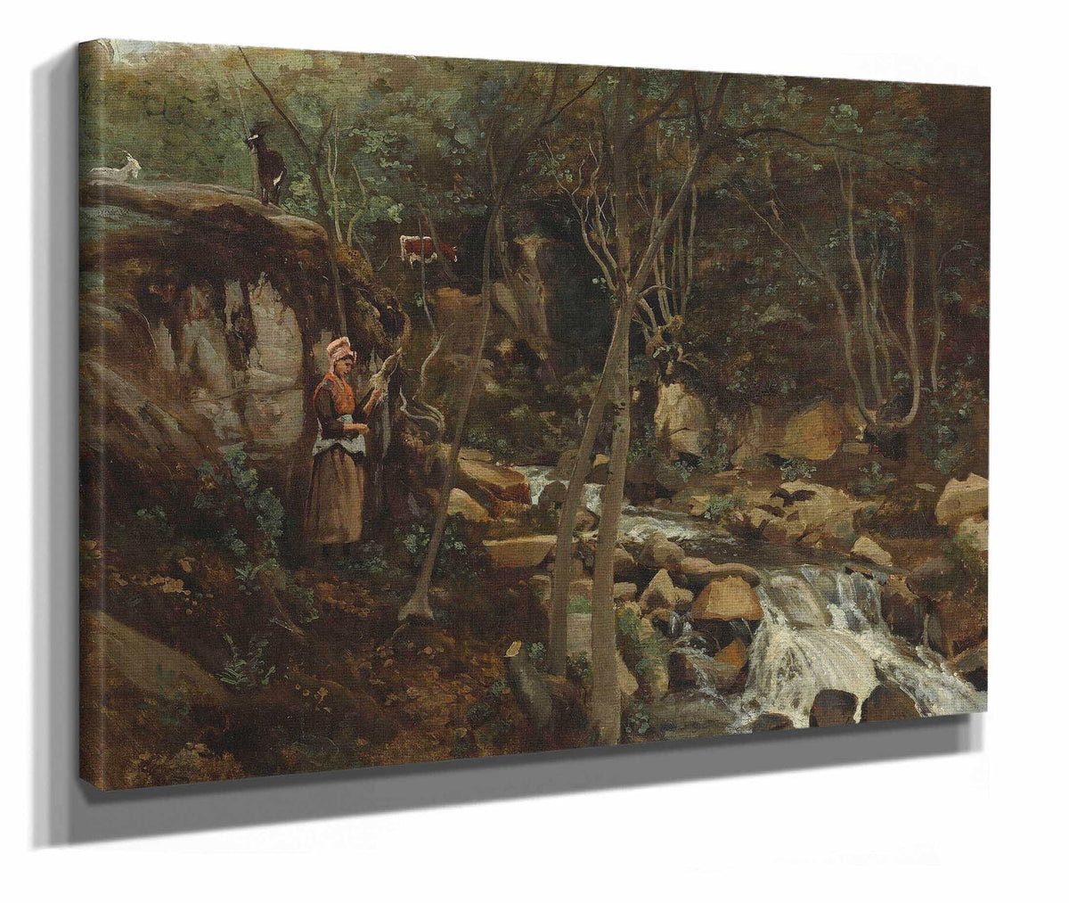 Lormes Un Torrent Avec Une Chevriere Debout Filant by Jean Baptiste Camille Corot