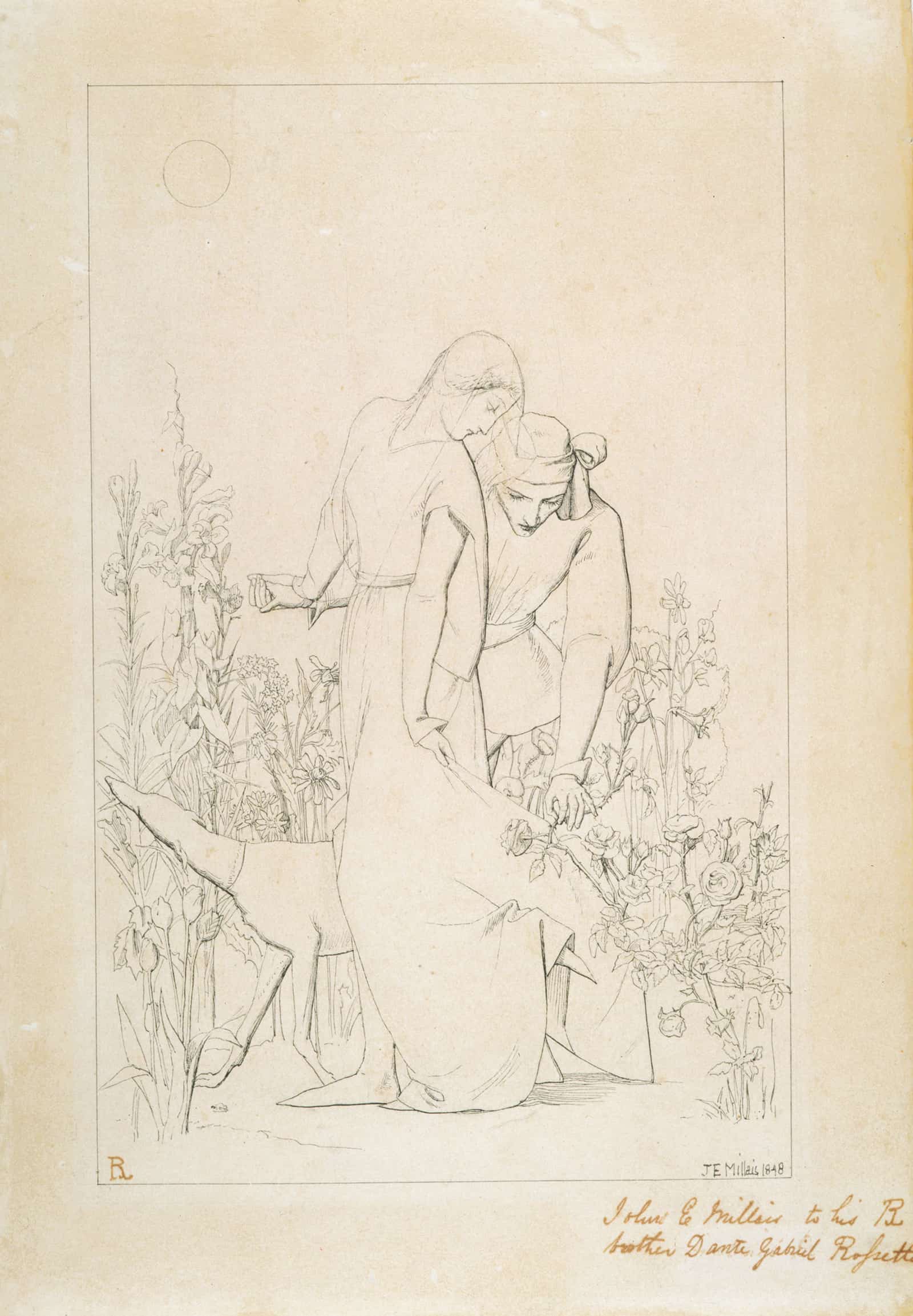 Lovers By A Rosebush by Sir John Everett Millais