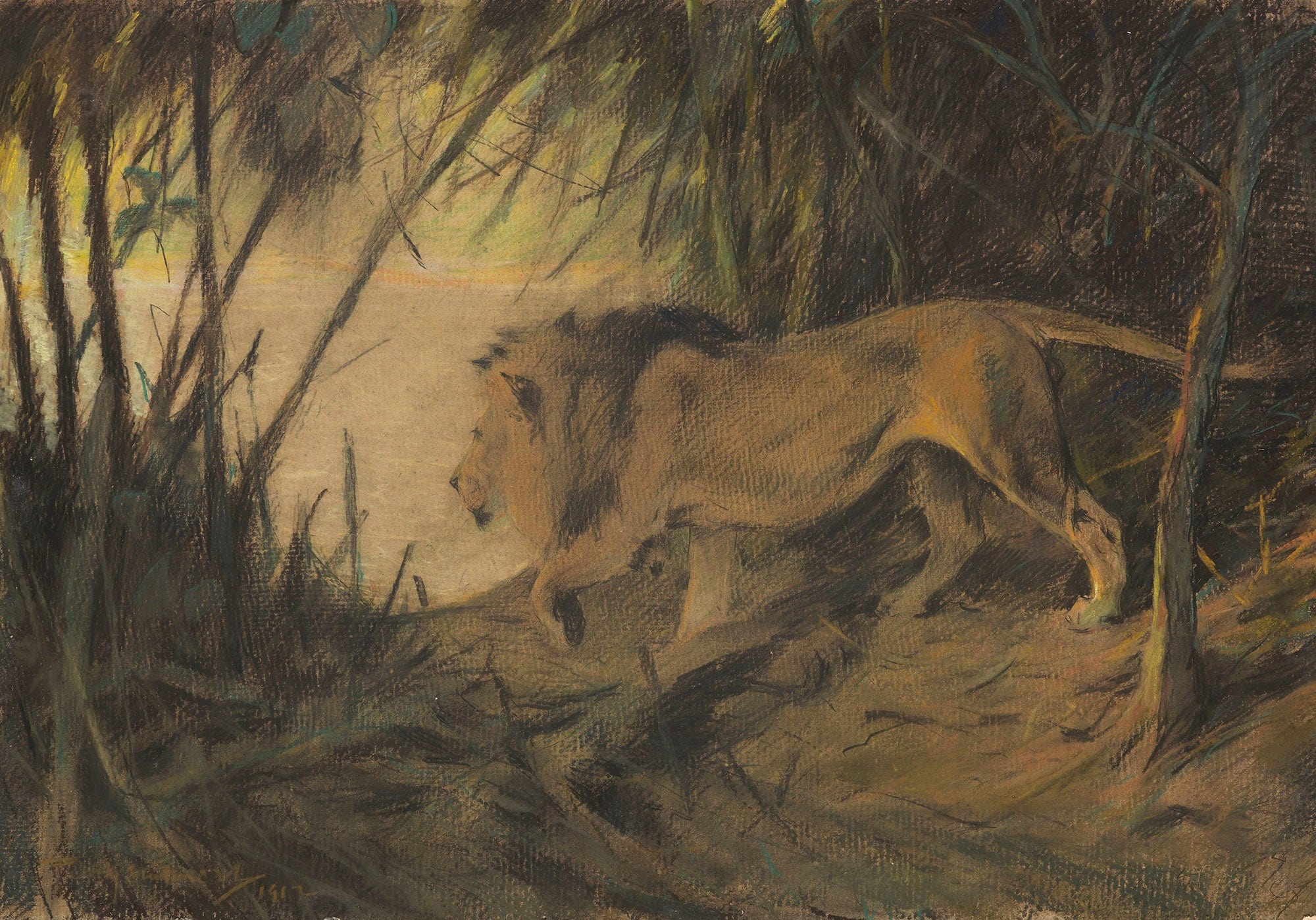 Lowe Zum Flusse Ziehend by Wilhelm Kuhnert