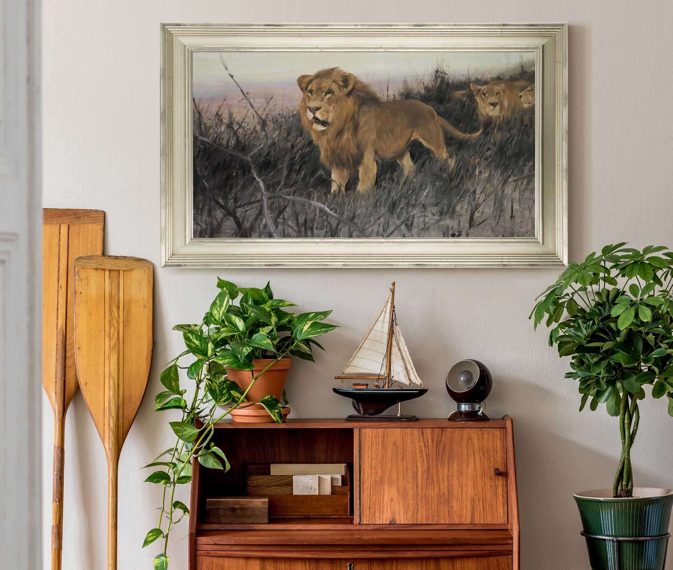 Lowen In Verbrannter Steppe Lions In A Burnt Steppe by Wilhelm Kuhnert