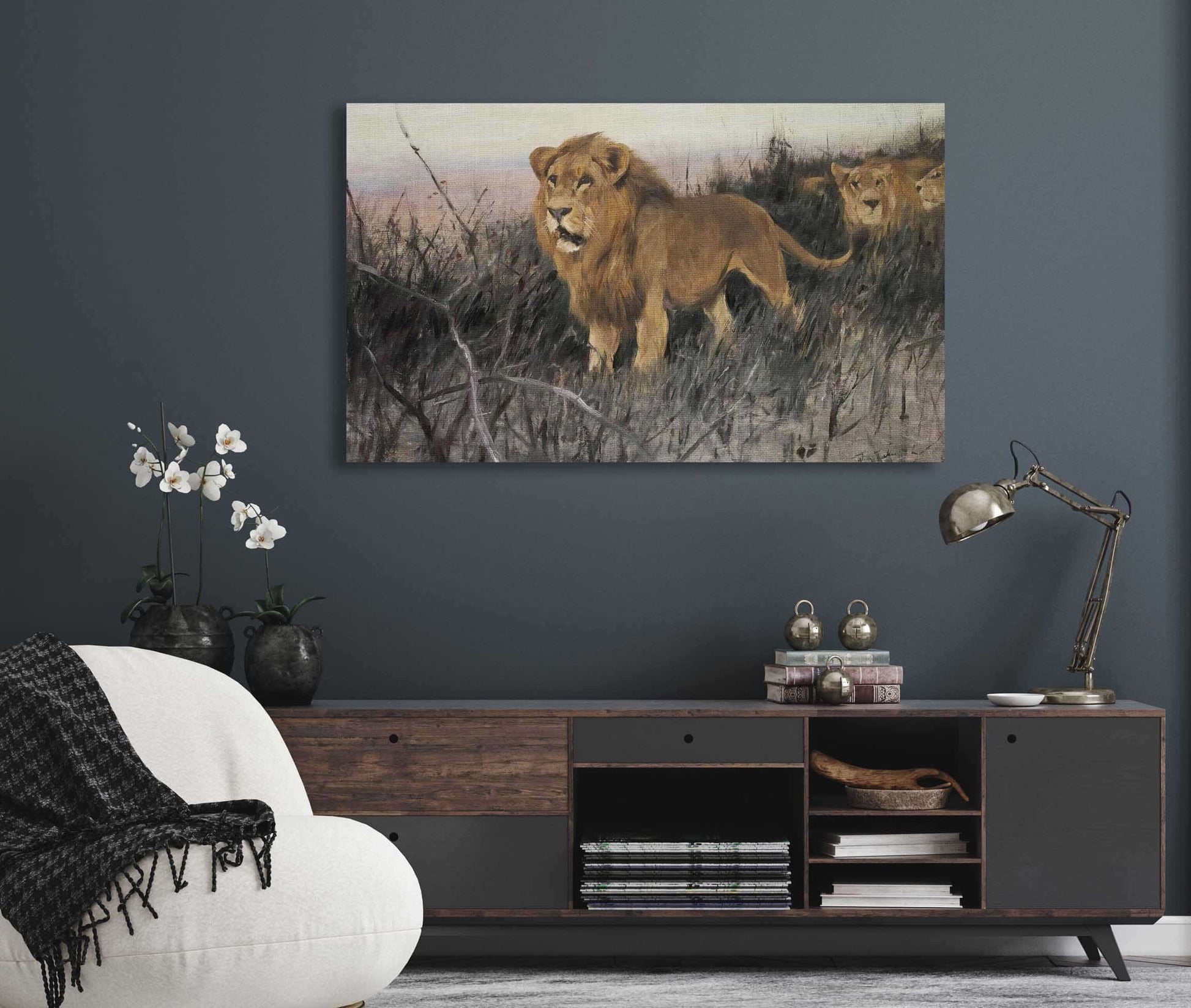 Lowen In Verbrannter Steppe Lions In A Burnt Steppe by Wilhelm Kuhnert