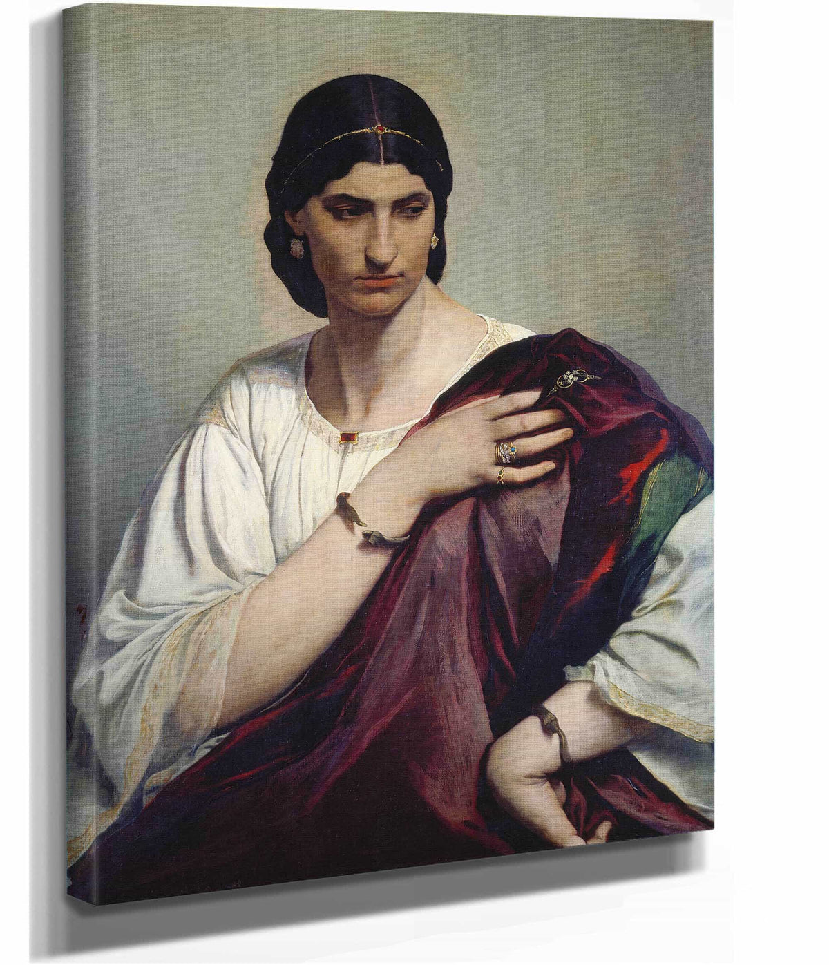 Lucrezia Borgia Portrait Of A Roman Woman In White Tunic And Red Robe by Anselm Feuerbach