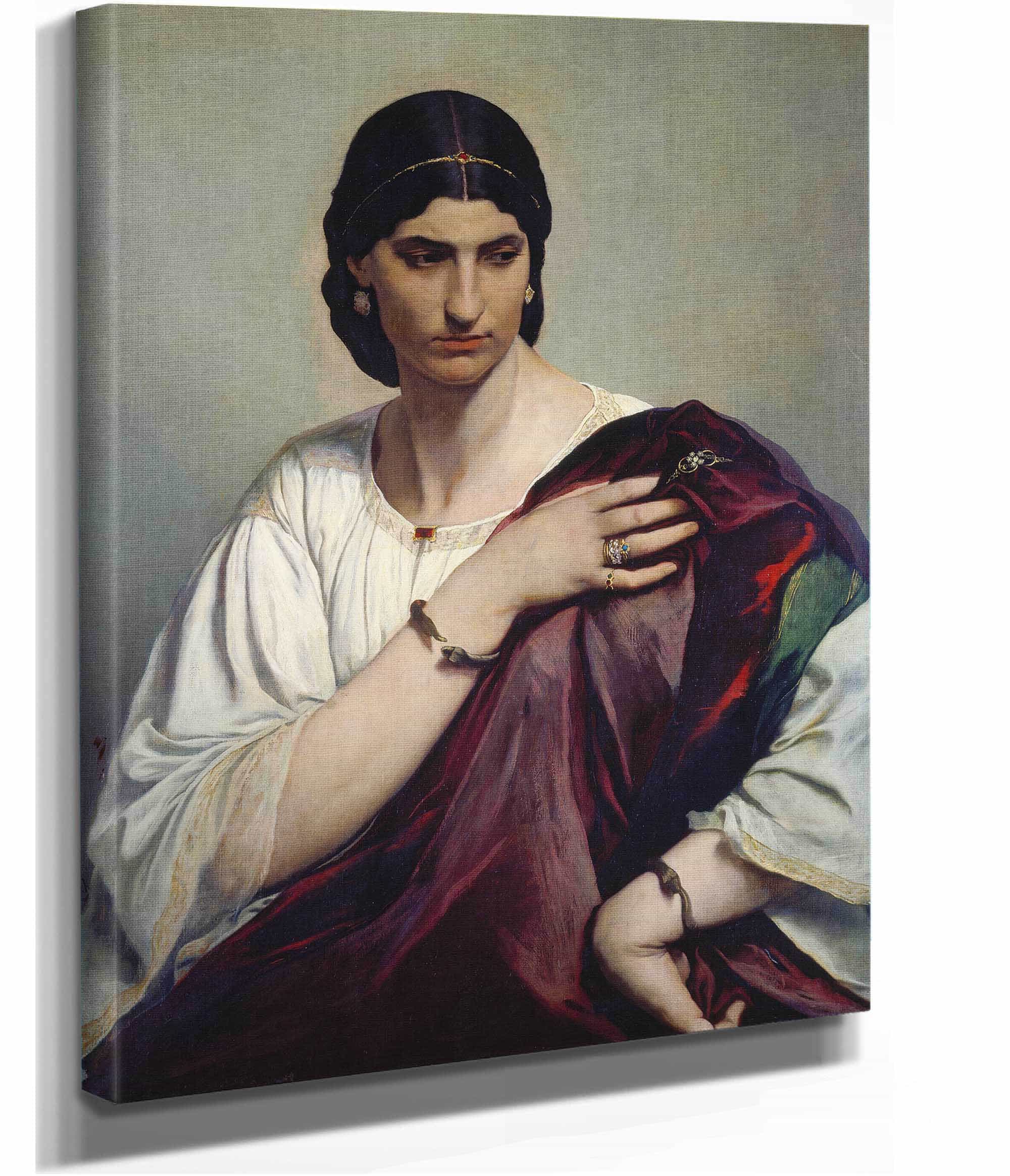 Lucrezia Borgia Portrait Of A Roman Woman In White Tunic And Red Robe by Anselm Feuerbach
