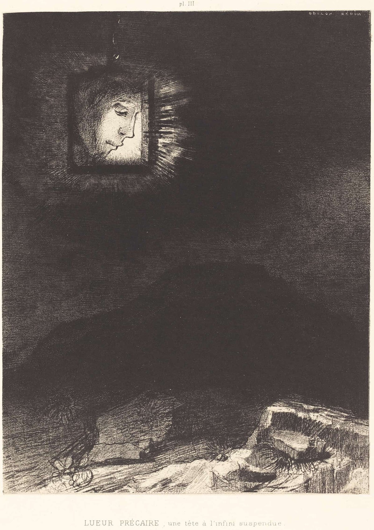Lueur Precaire Une Tete A Linfini Suspendue Precarious Glimmering A Head Suspended by Odilon Redon