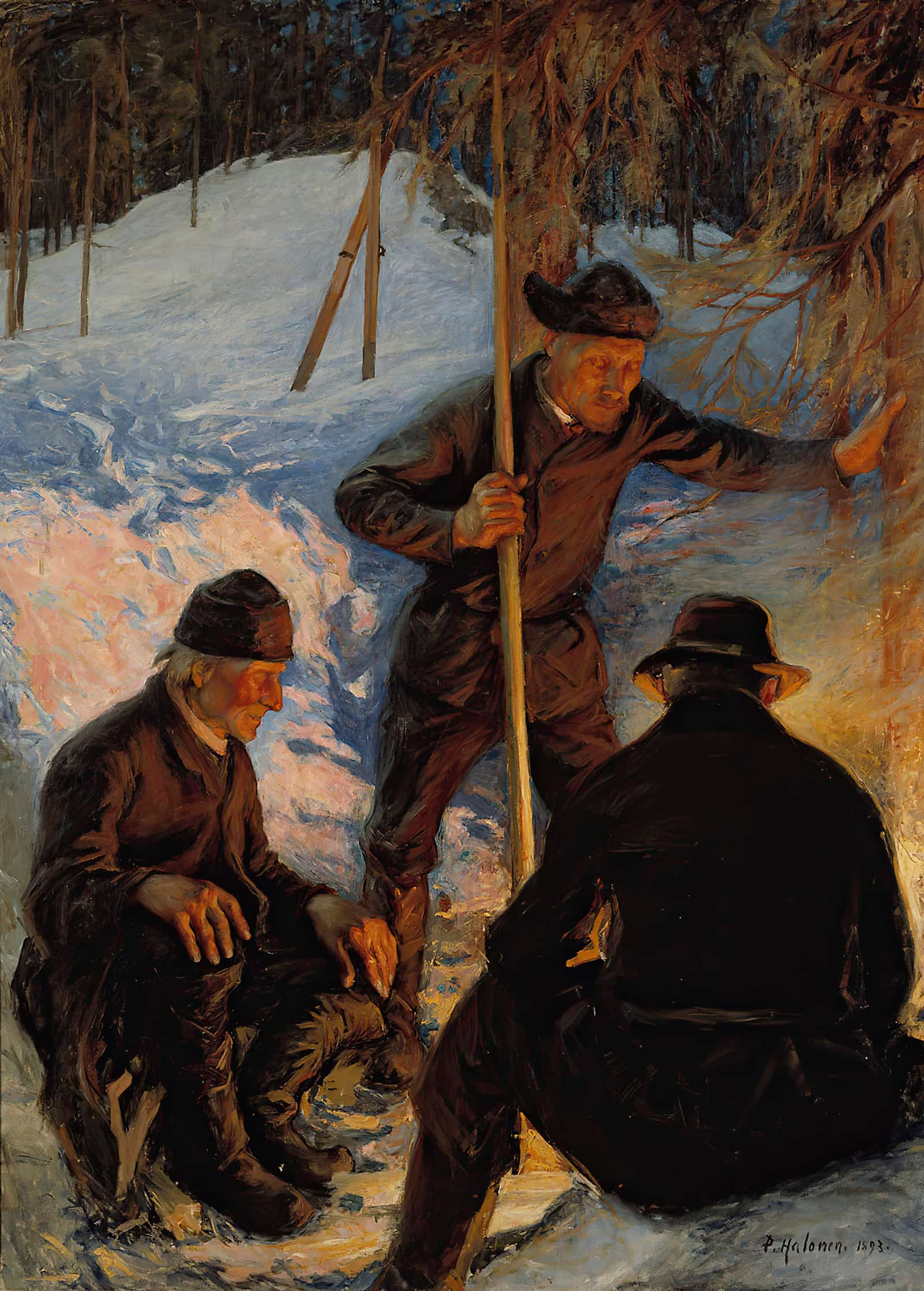 Lumberjacks Around A Campfire by Pekka Halonen