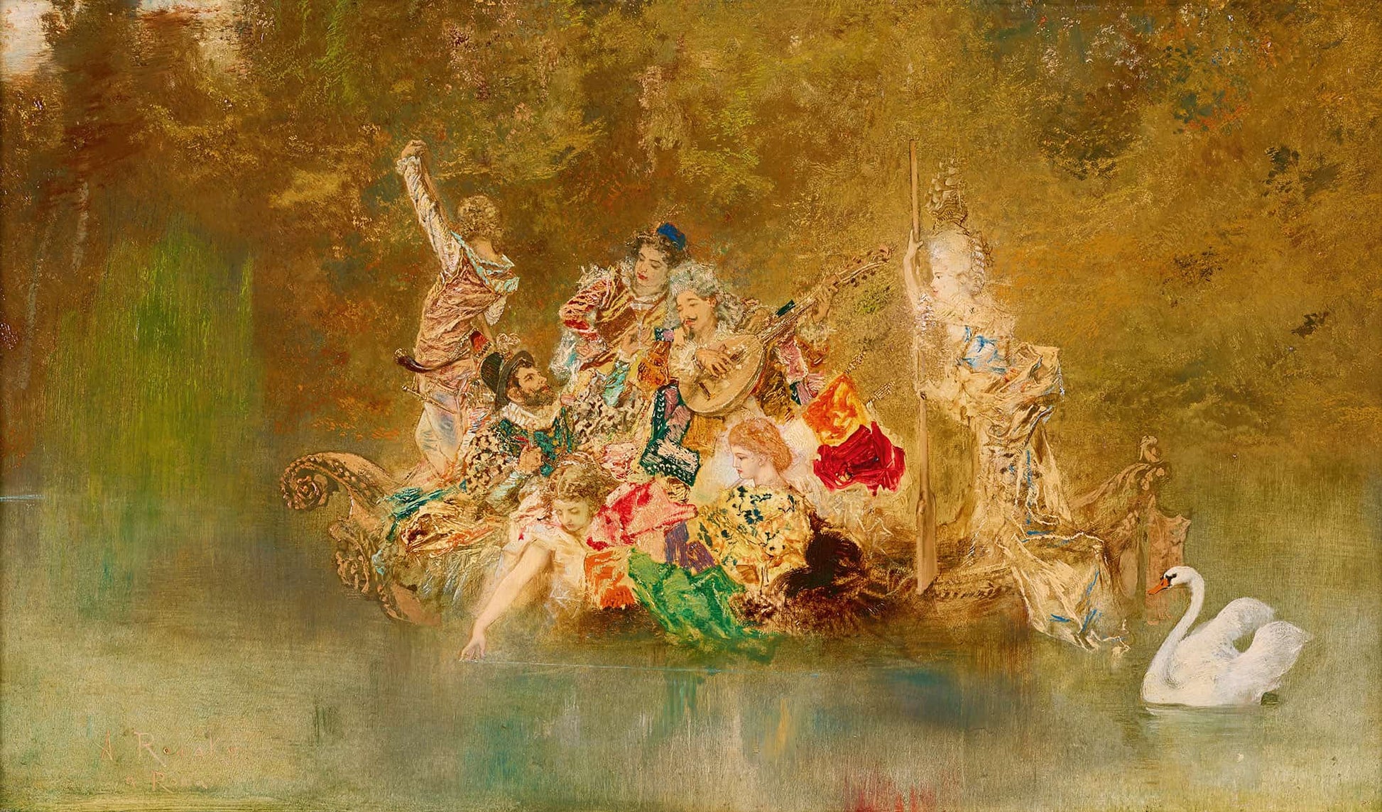 Lustige Gesellschaft In Einer Gondel by Anton Romako