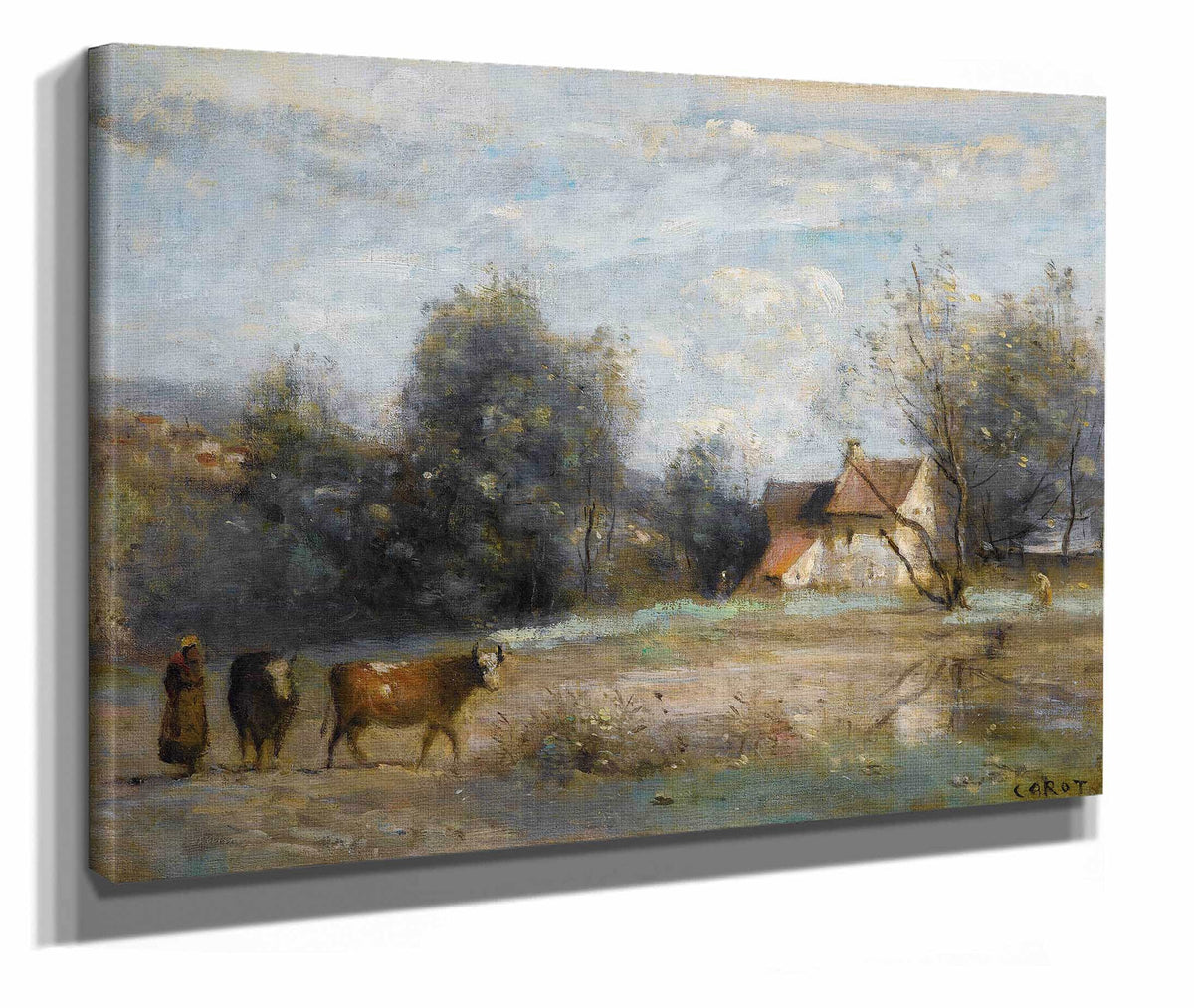 Luzancy Petites Maisons De Paysans Au Bord De Leau by Jean Baptiste Camille Corot