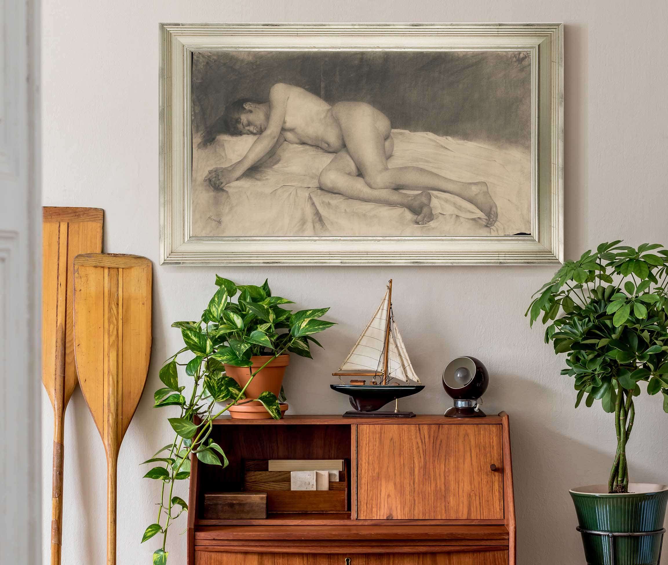 Lying Female Nude by Jozef Hanula
