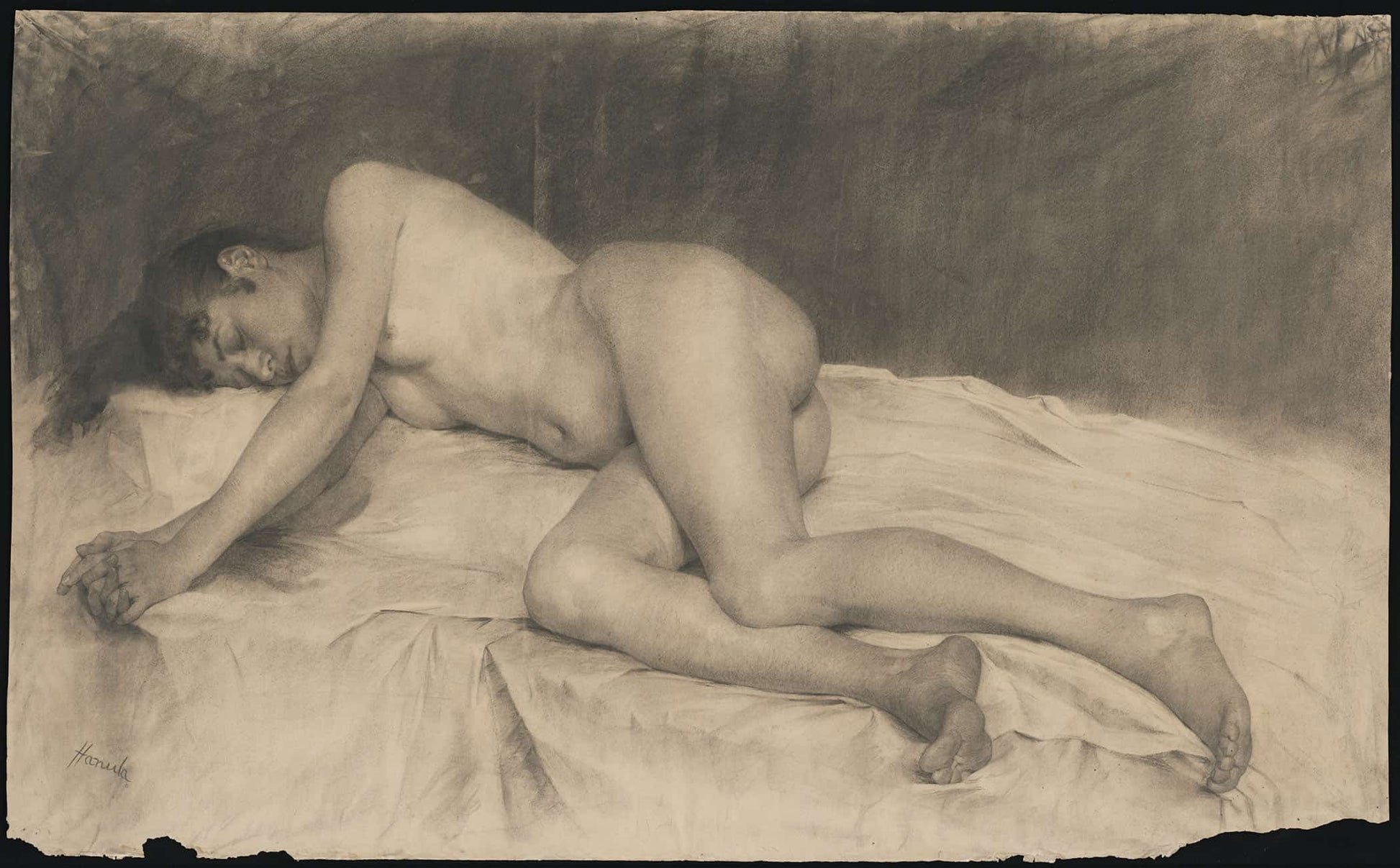 Lying Female Nude by Jozef Hanula